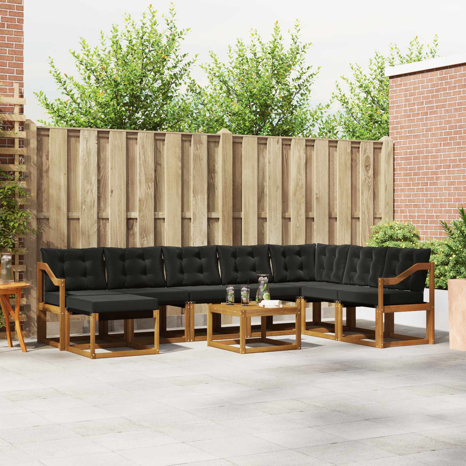 Buiten bankenset met kussen 9 pcs Natuurlijk en Zwart
