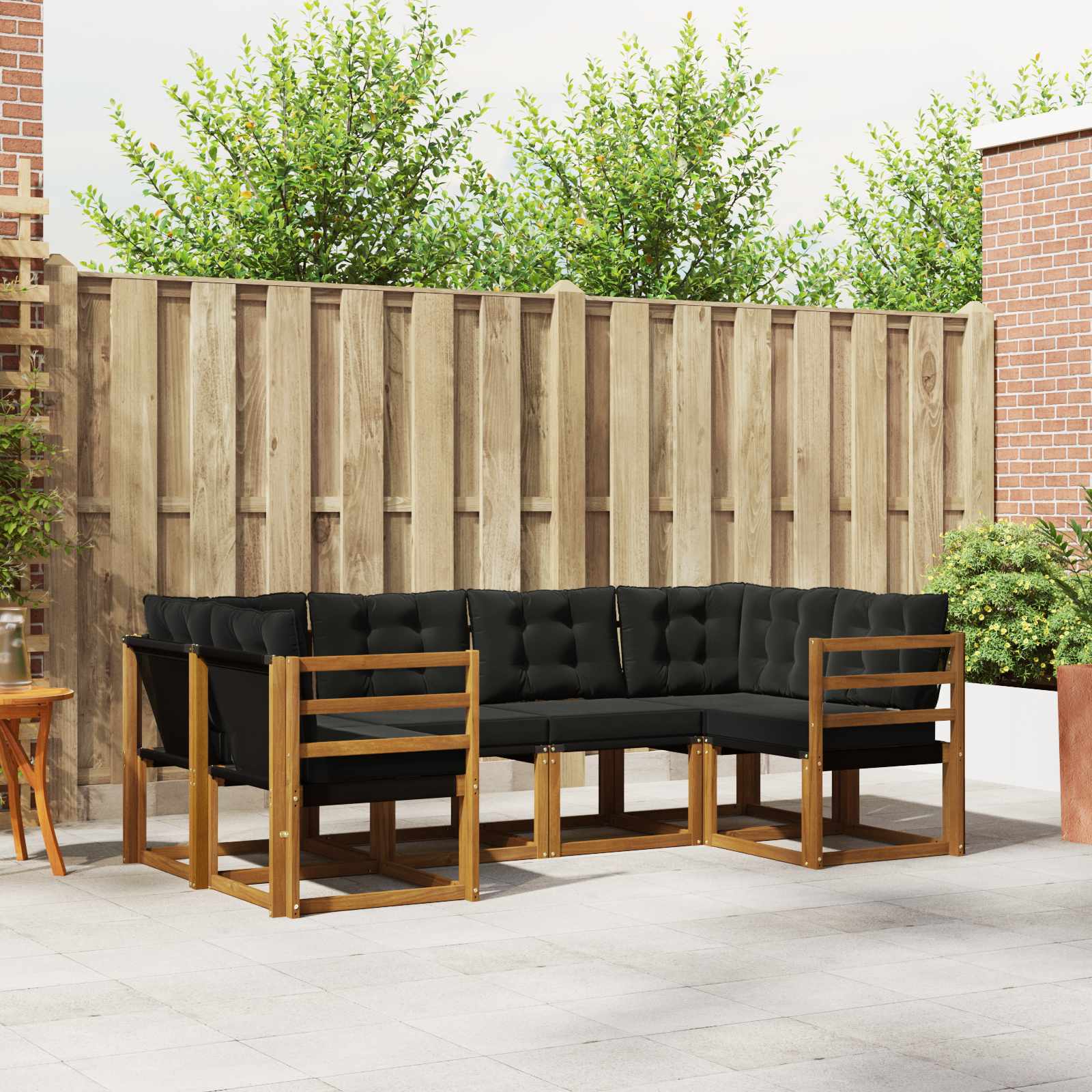 Buiten bankenset met kussen 6 pcs Naturel en Zwart – afbeelding 1
