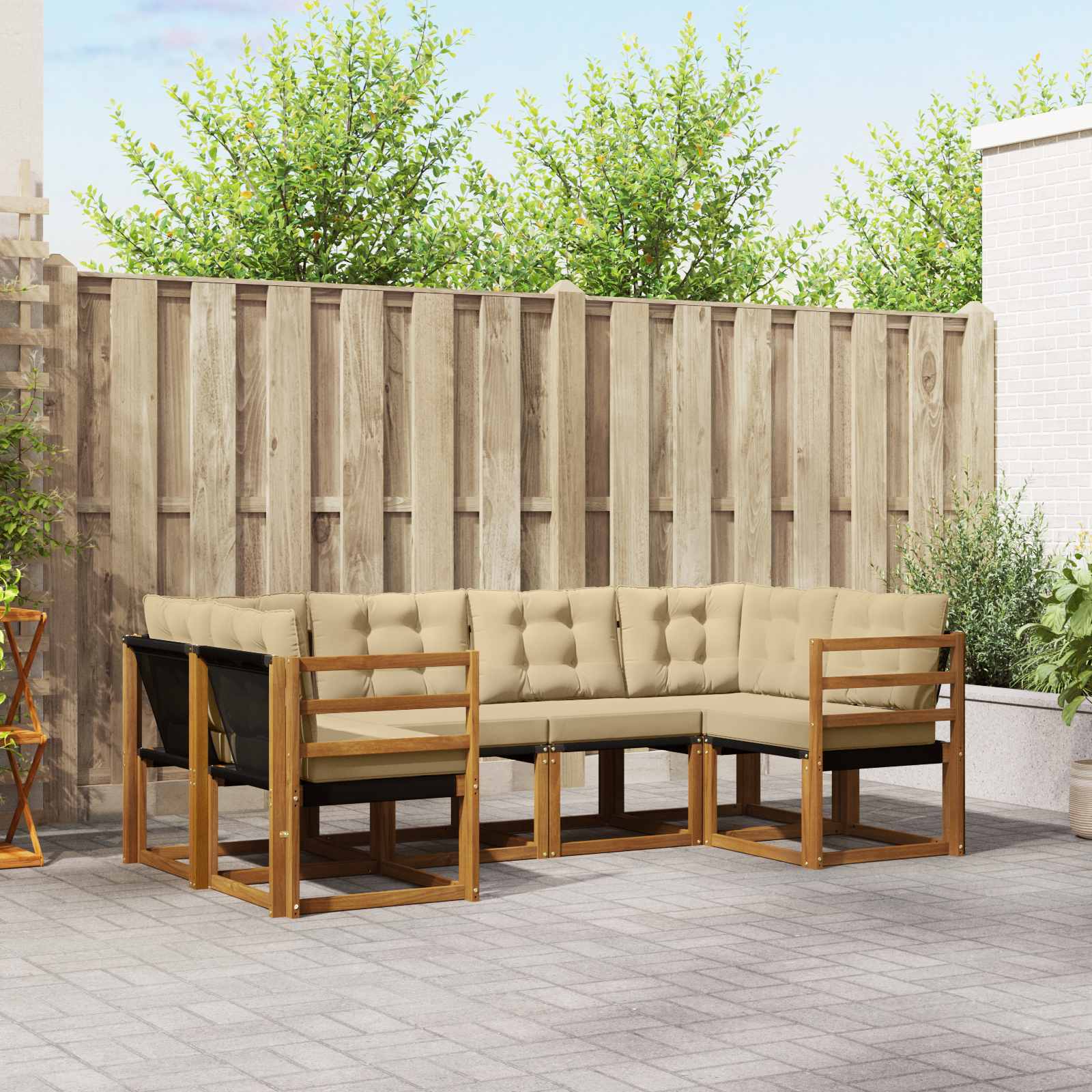Buiten bankenset met kussen 6 pcs Natuurlijk en Beige – afbeelding 1