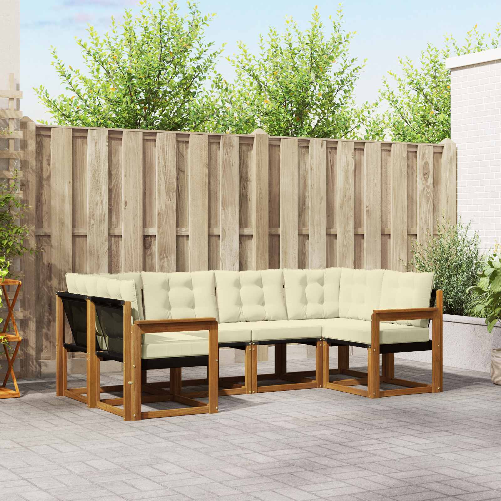 Buiten bankenset met kussen 6 pcs Natuurlijk en Crème – afbeelding 1
