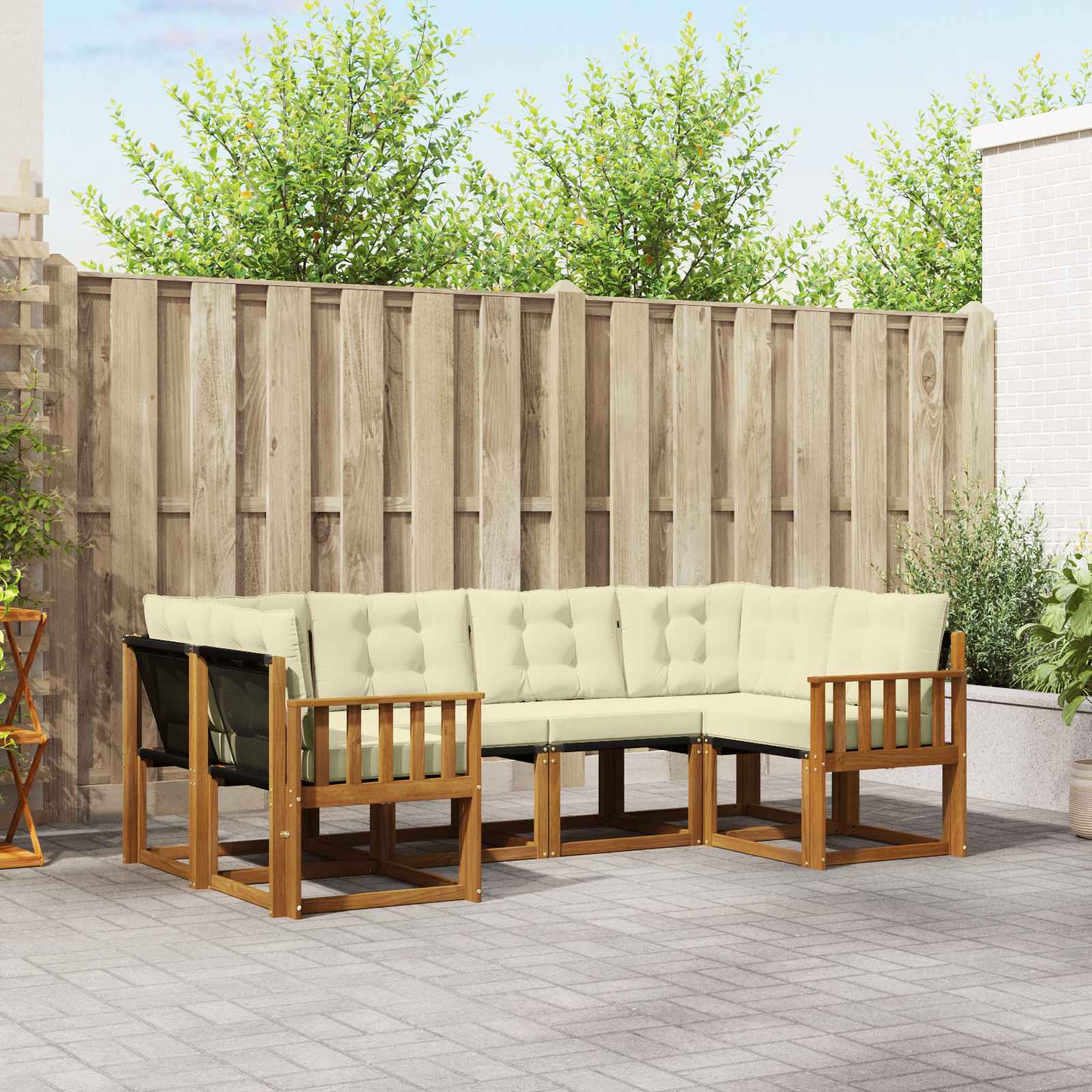 Buiten bankenset met kussen 6 pcs Natuurlijk en Crème – afbeelding 1