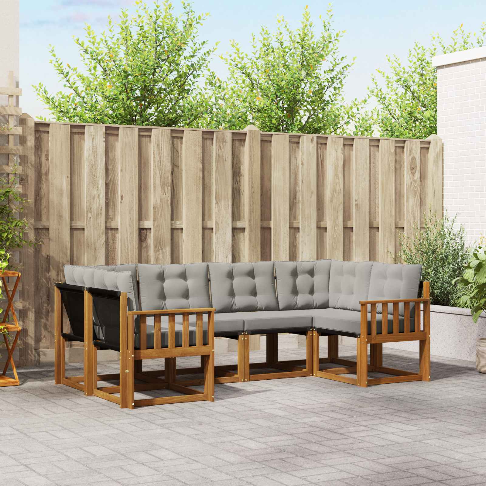 Buiten bankenset met kussen 6 pcs Naturel en lichtgrijs – afbeelding 1