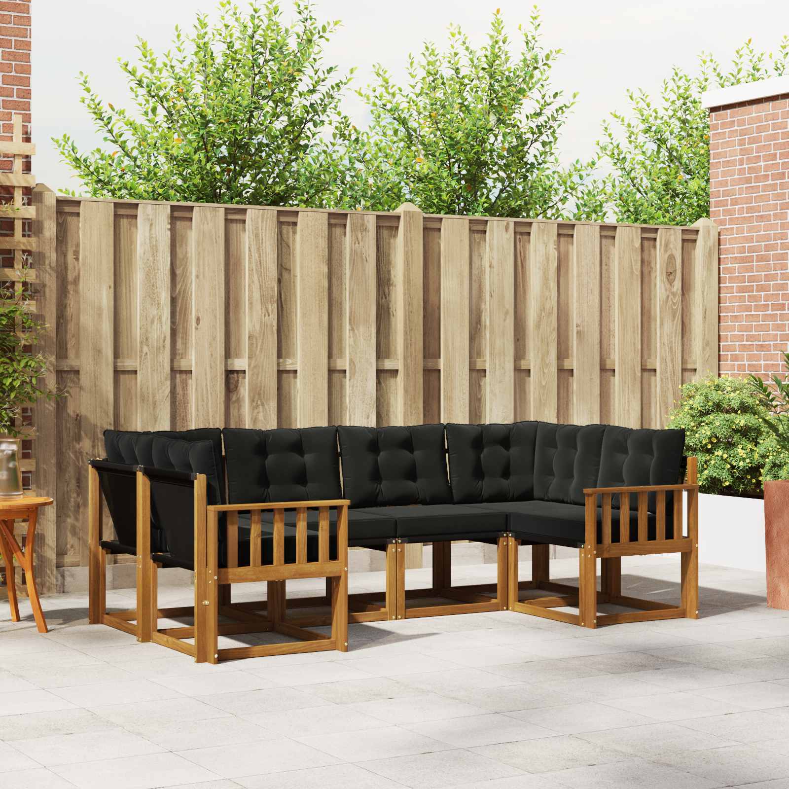 Buiten bankenset met kussen 6 pcs Naturel en Zwart