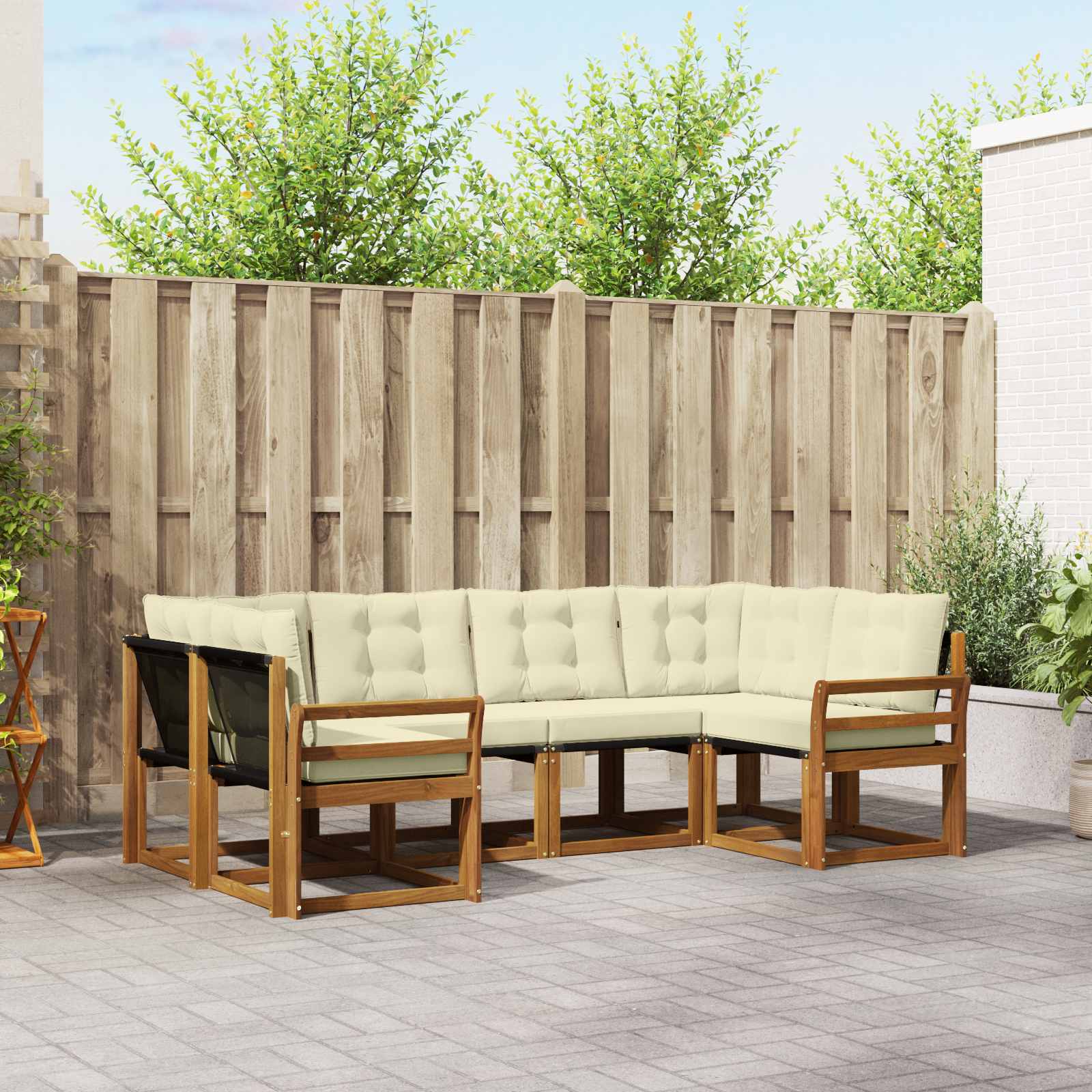 Buiten bankenset met kussen 6 pcs Natuurlijk en Crème