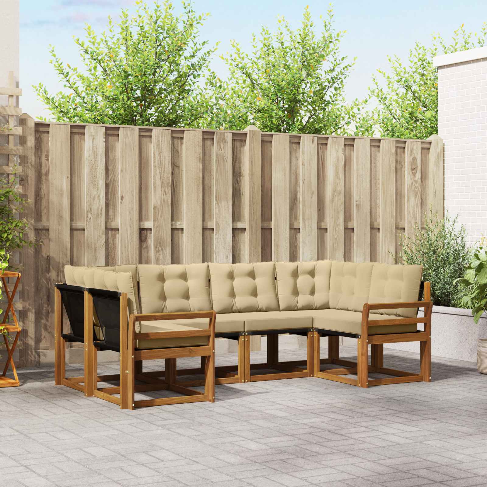 Buiten bankenset met kussen 6 pcs Natuurlijk en Beige