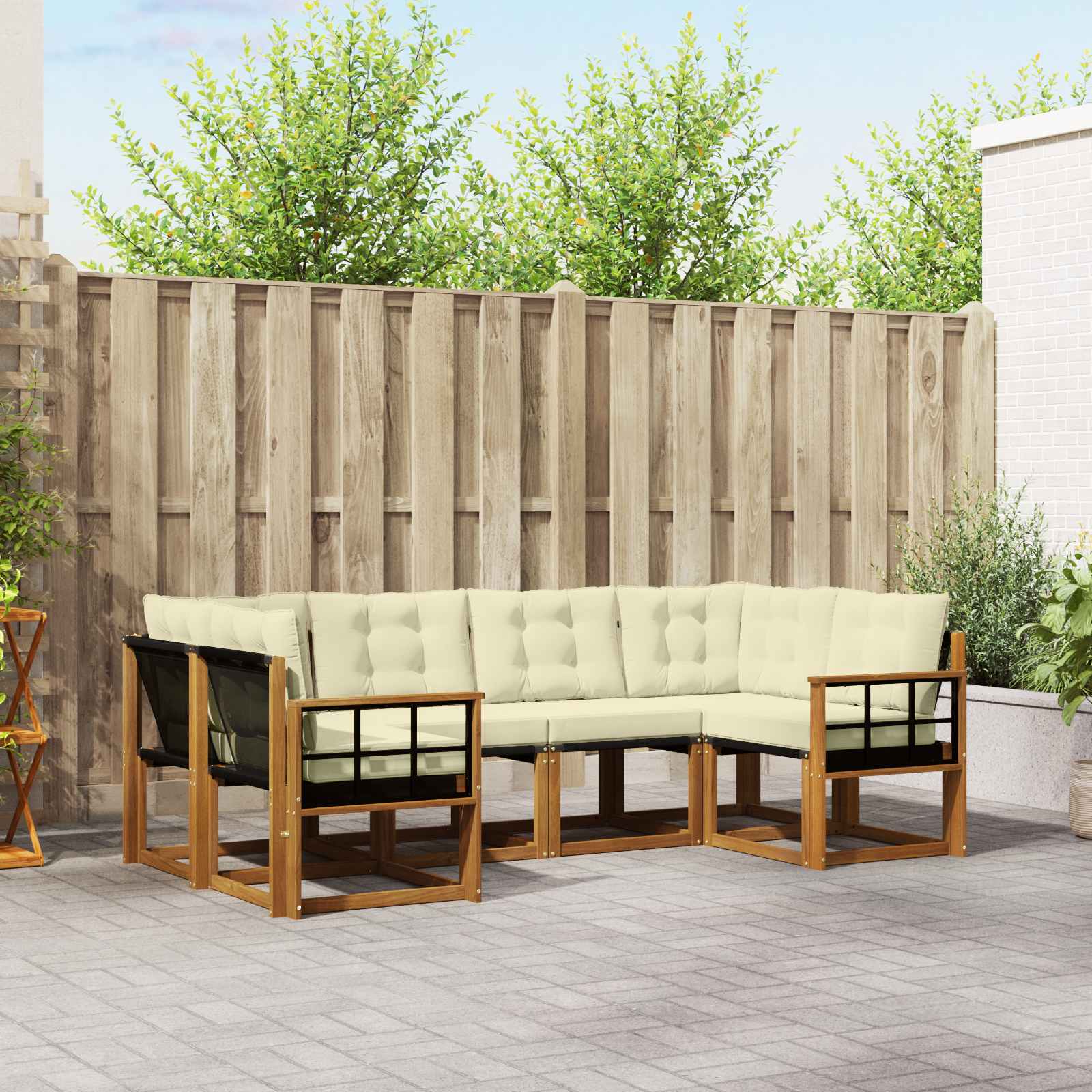 Buiten bankenset met kussen 6 pcs Natuurlijk en Crème – afbeelding 1