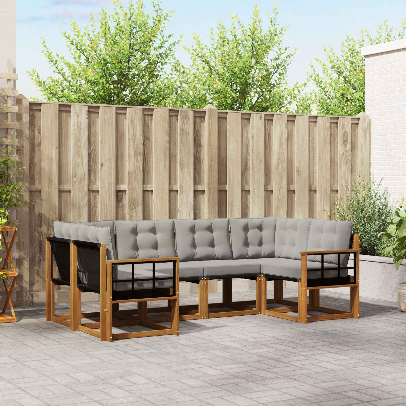 Buiten bankenset met kussen 6 pcs Naturel en lichtgrijs – afbeelding 1