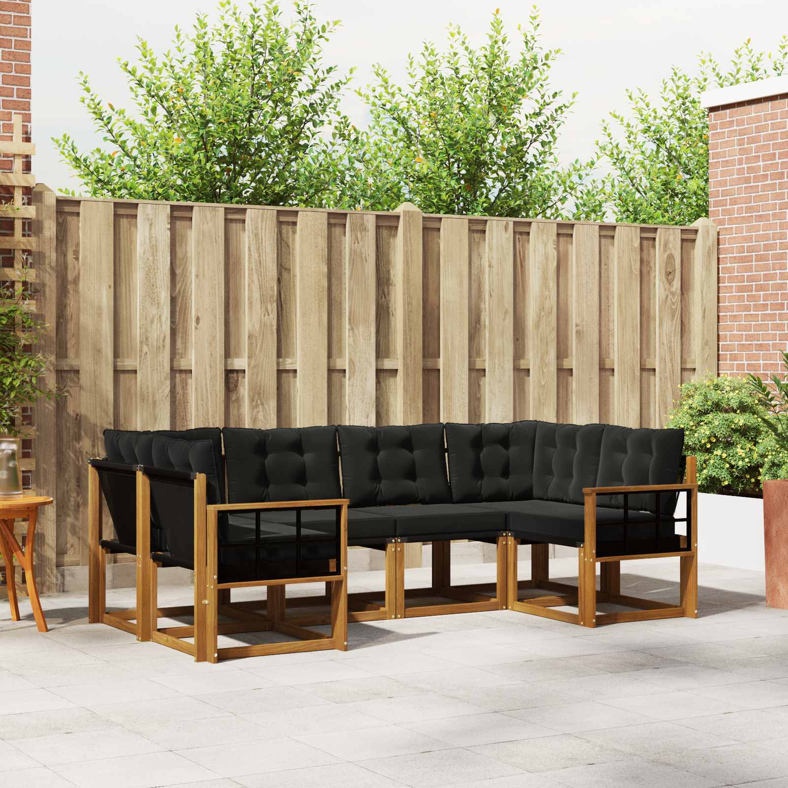 Buiten bankenset met kussen 6 pcs Naturel en Zwart