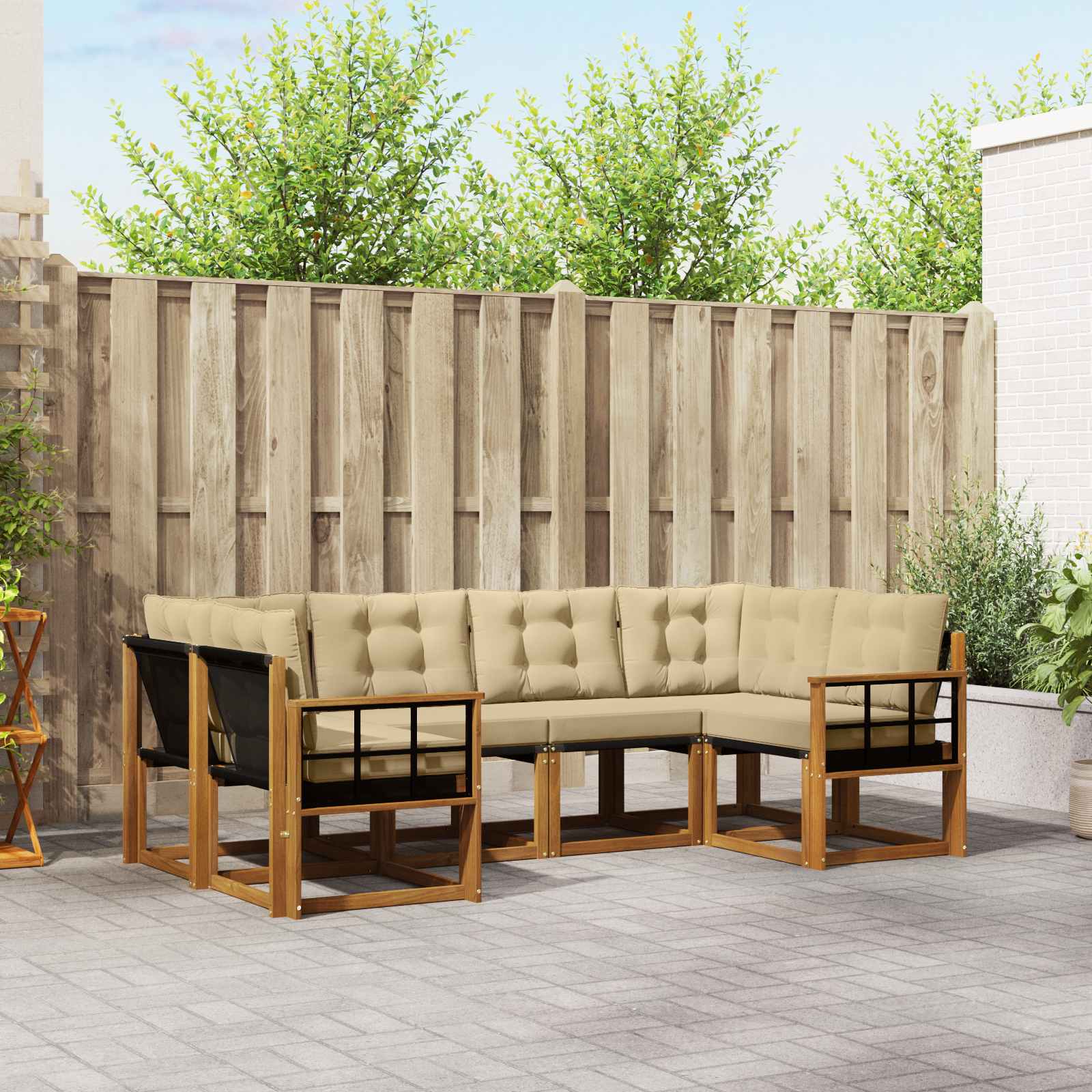 Buiten bankenset met kussen 6 pcs Natuurlijk en Beige – afbeelding 1