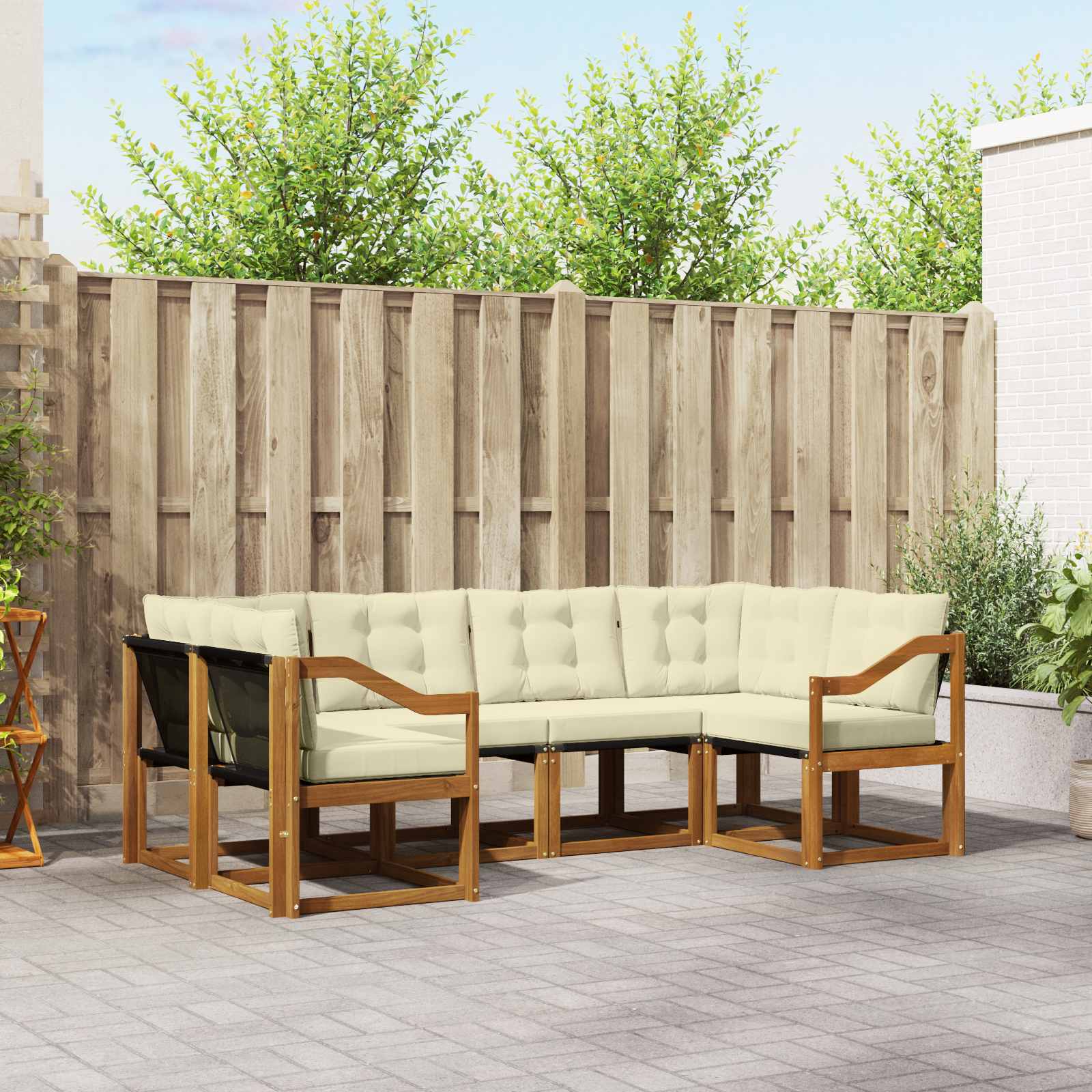 Buiten bankenset met kussen 6 pcs Natuurlijk en Crème