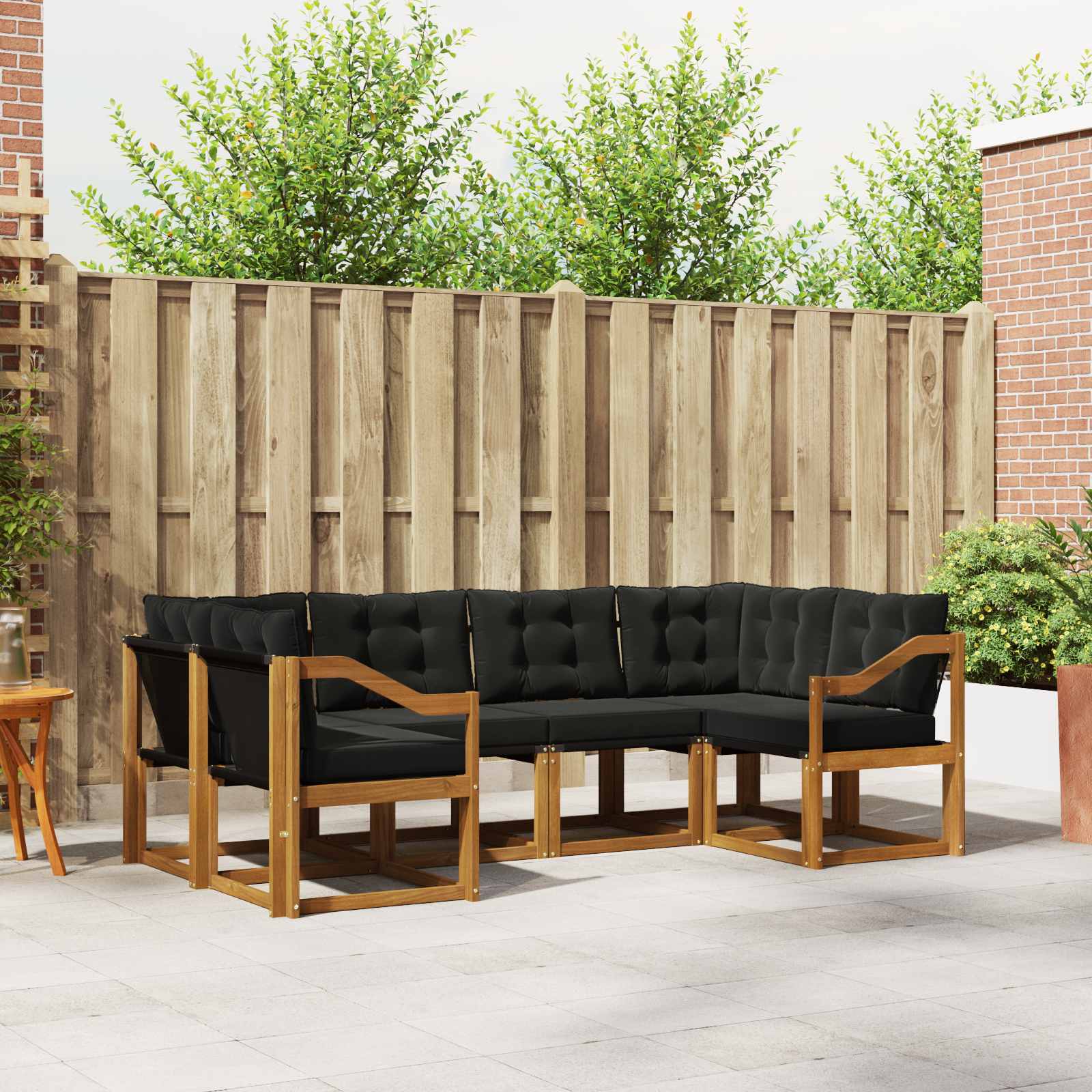 Buiten bankenset met kussen 6 pcs Naturel en Zwart
