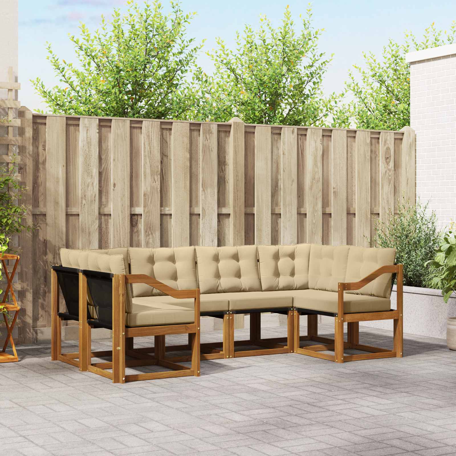 Buiten bankenset met kussen 6 pcs Natuurlijk en Beige