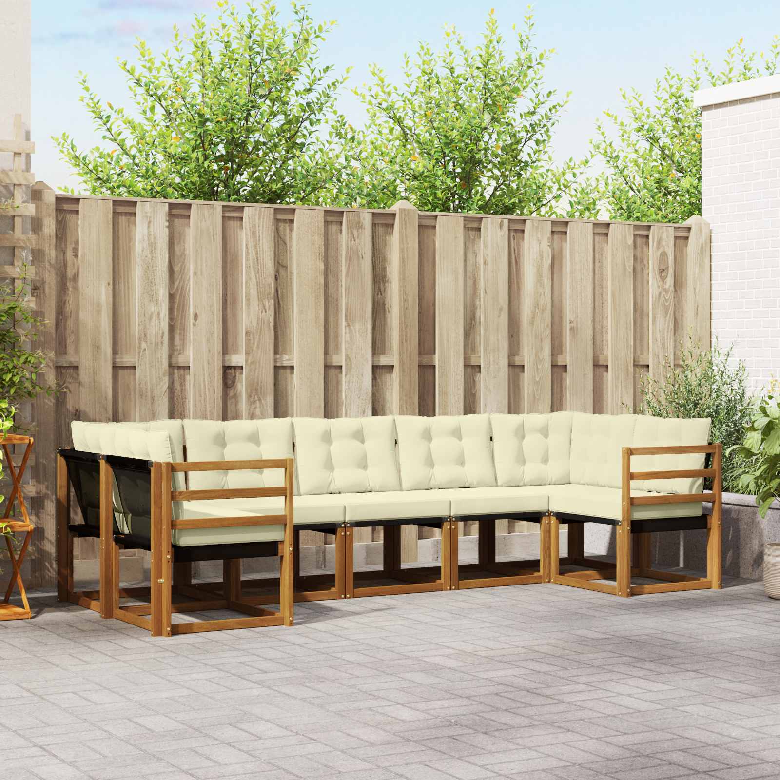 Buiten bankenset met kussen 7 pcs Natuurlijk en Crème – afbeelding 1