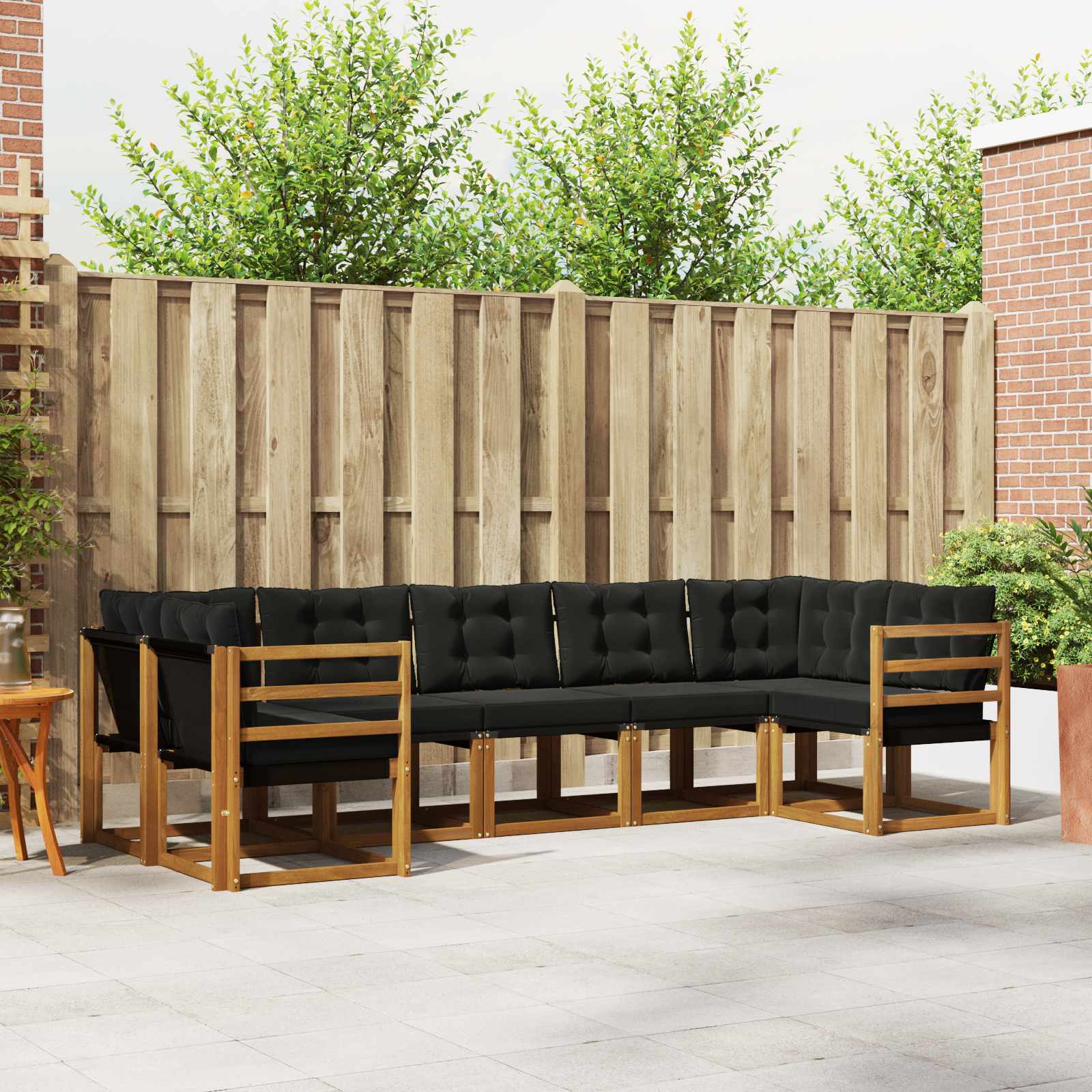 Buiten bankenset met kussen 7 pcs Natuurlijk en Zwart – afbeelding 1