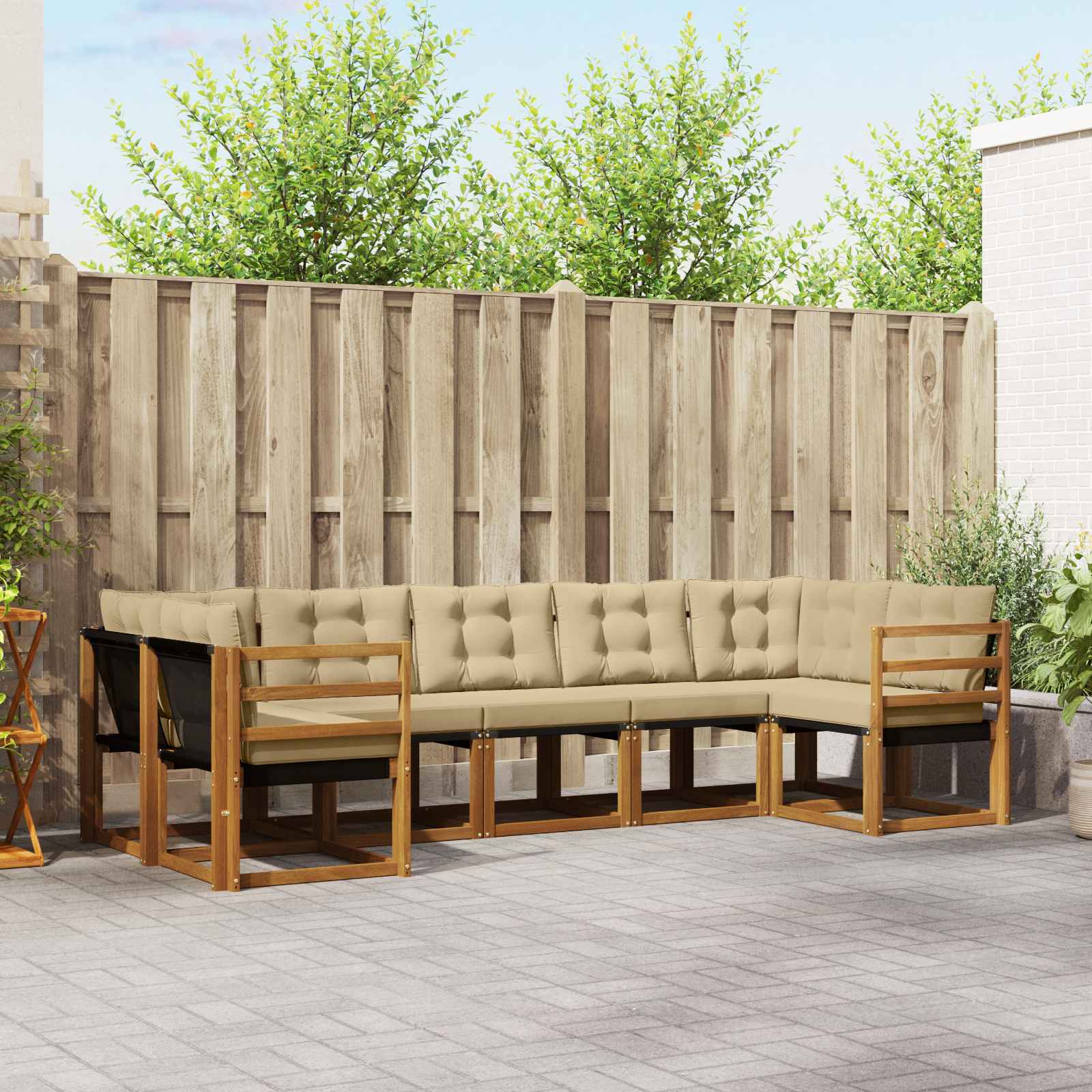 Buiten bankenset met kussen 7 pcs Natuurlijk en Beige – afbeelding 1