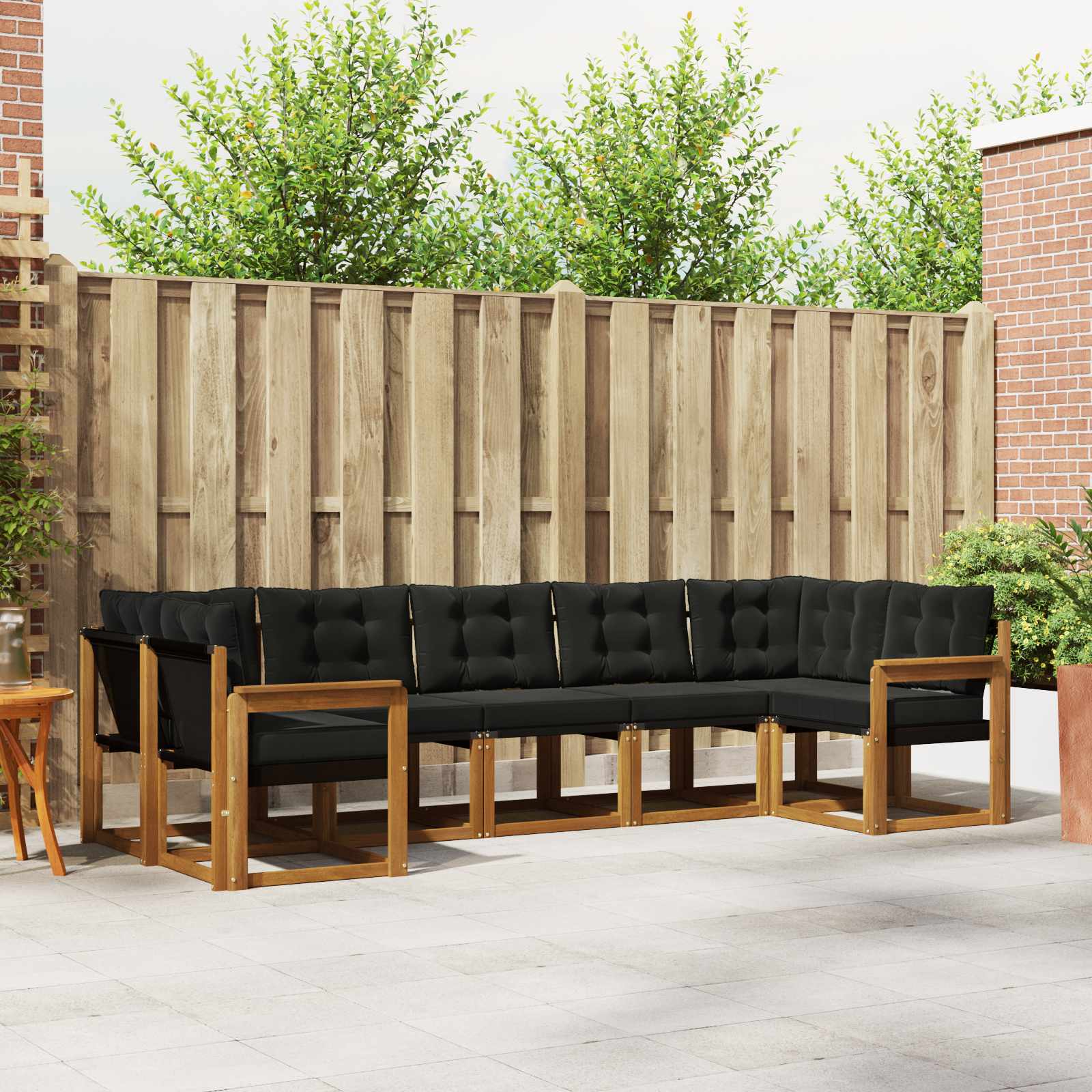 Buiten bankenset met kussen 7 pcs Natuurlijk en Zwart