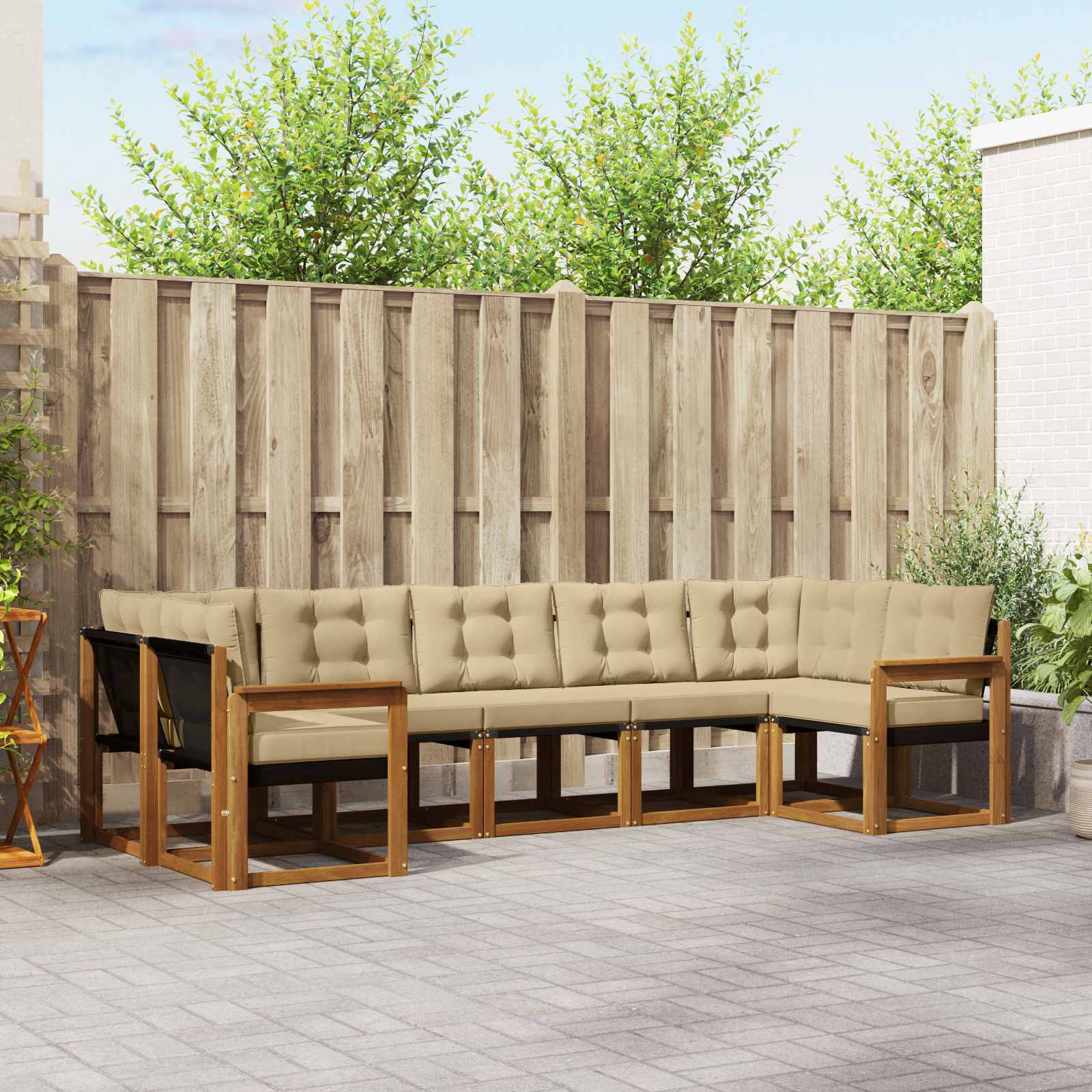 Buiten bankenset met kussen 7 pcs Natuurlijk en Beige – afbeelding 1