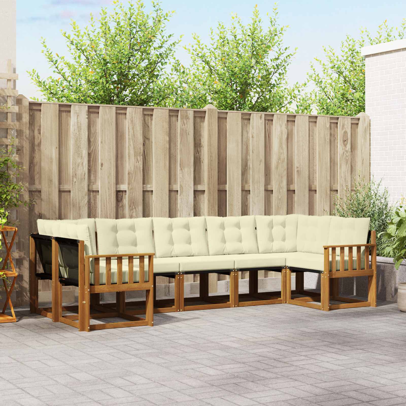 Buiten bankenset met kussen 7 pcs Natuurlijk en Crème
