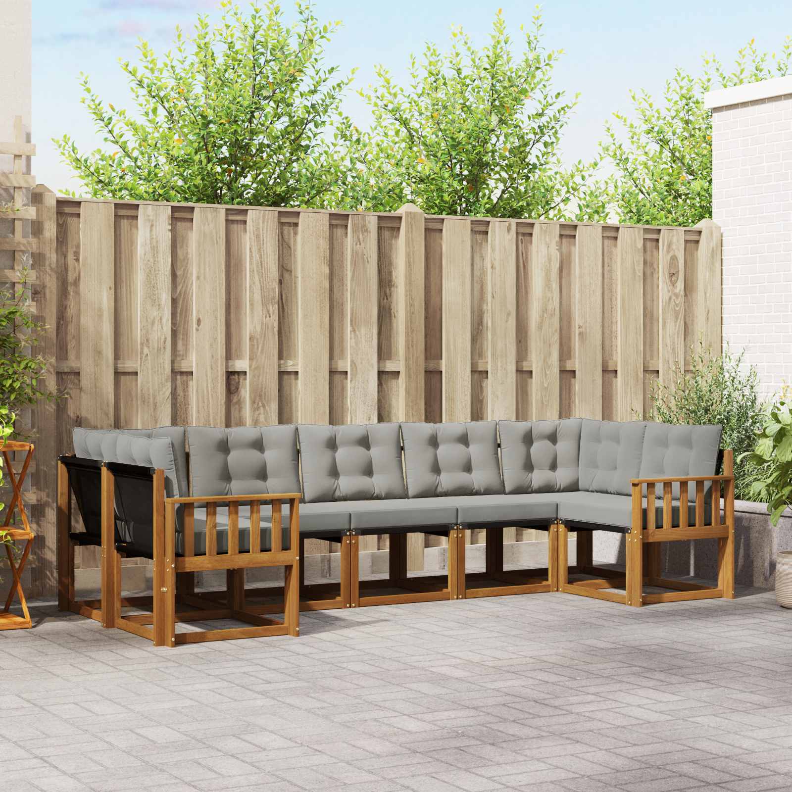 Buiten bankenset met kussen 7 pcs Natuurlijk en Lichtgrijs – afbeelding 1