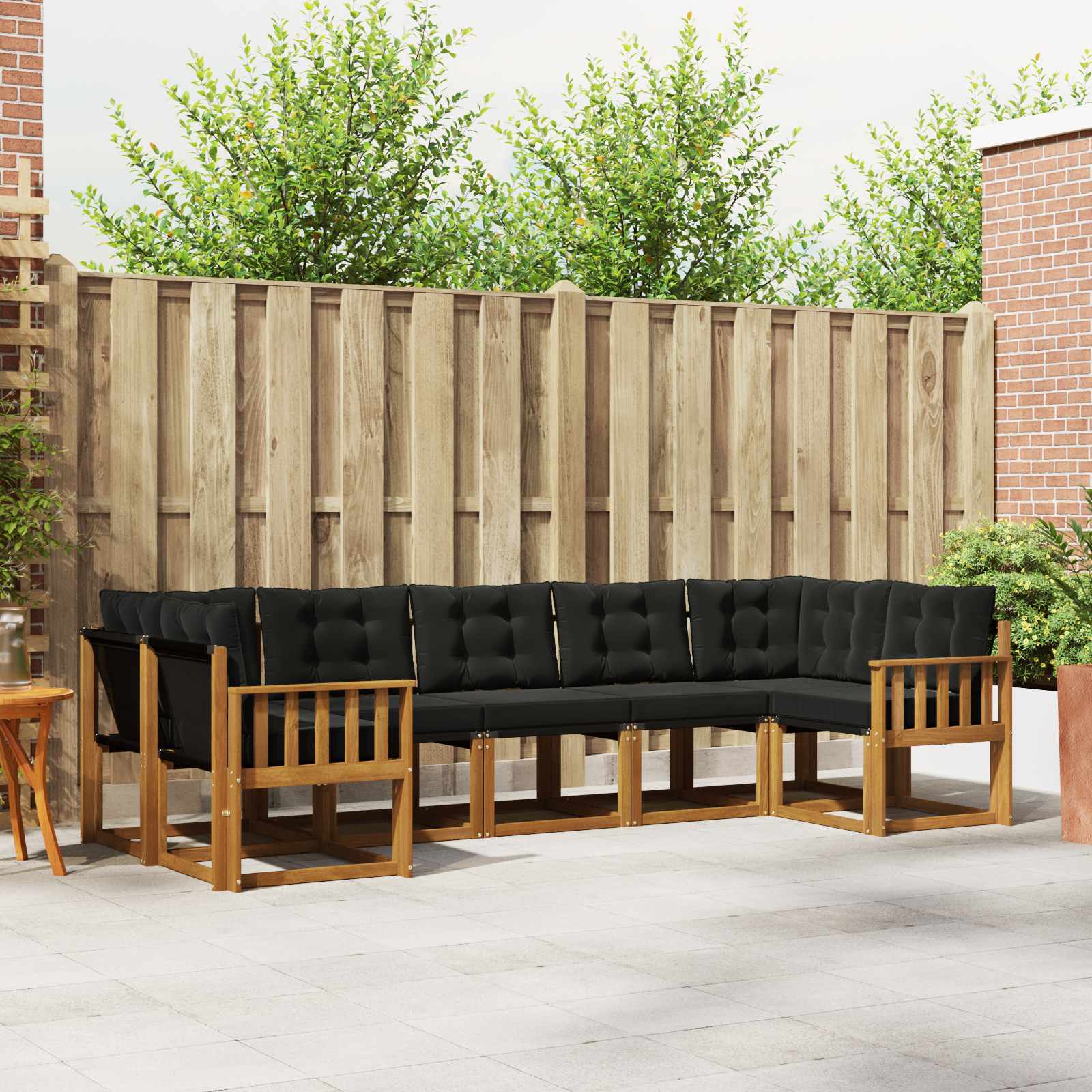 Buiten bankenset met kussen 7 pcs Natuurlijk en Zwart – afbeelding 1