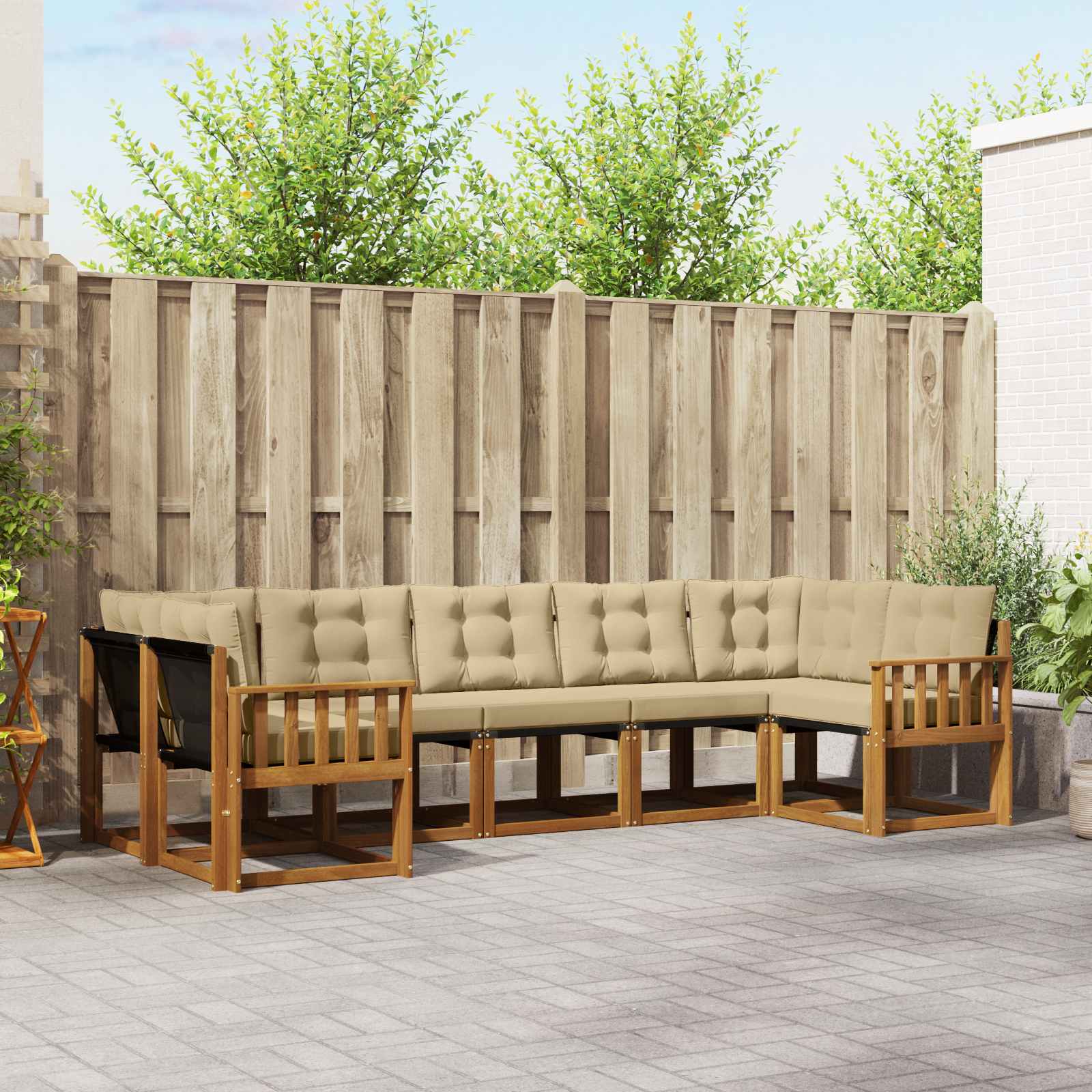 Buiten bankenset met kussen 7 pcs Natuurlijk en Beige