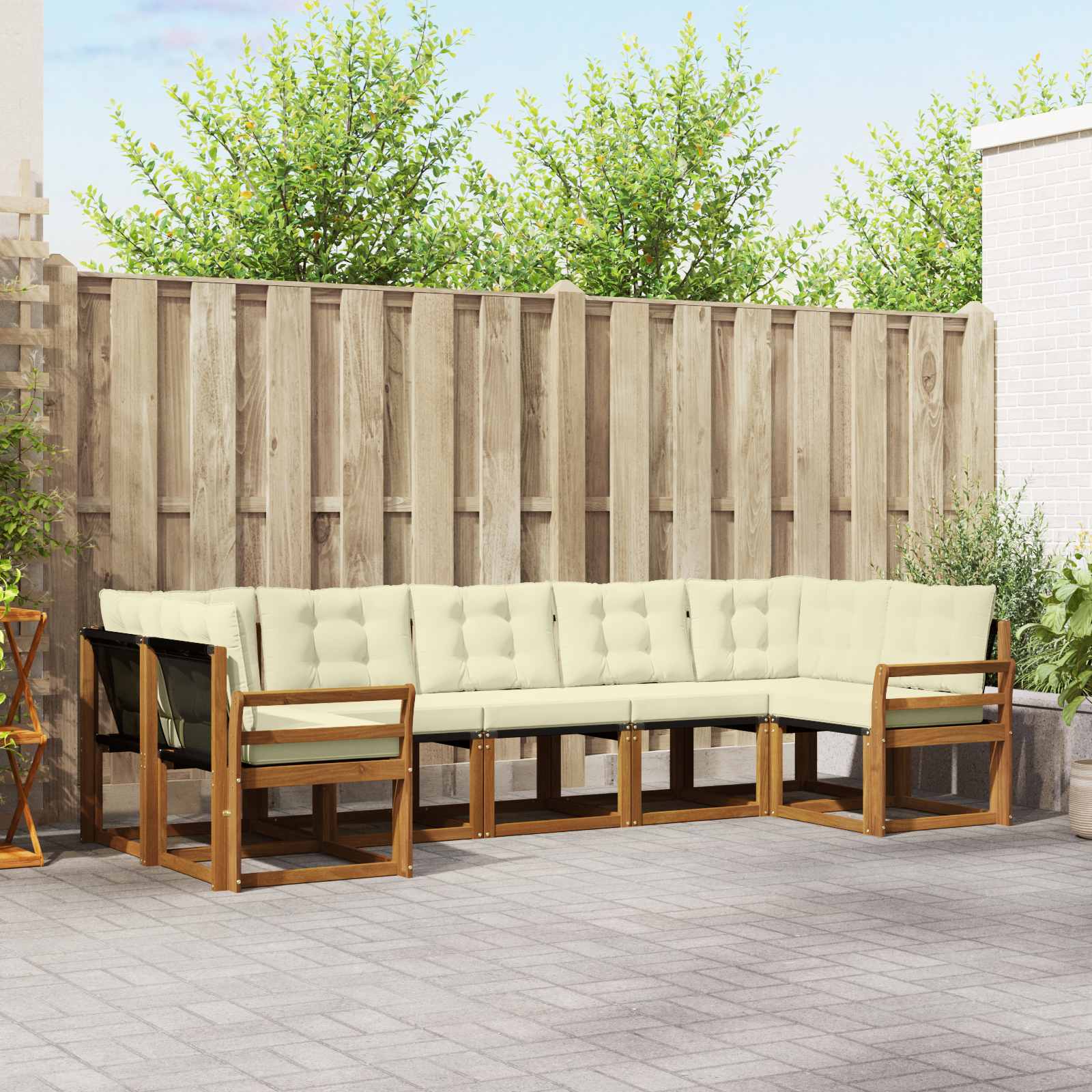 Buiten bankenset met kussen 7 pcs Natuurlijk en Crème