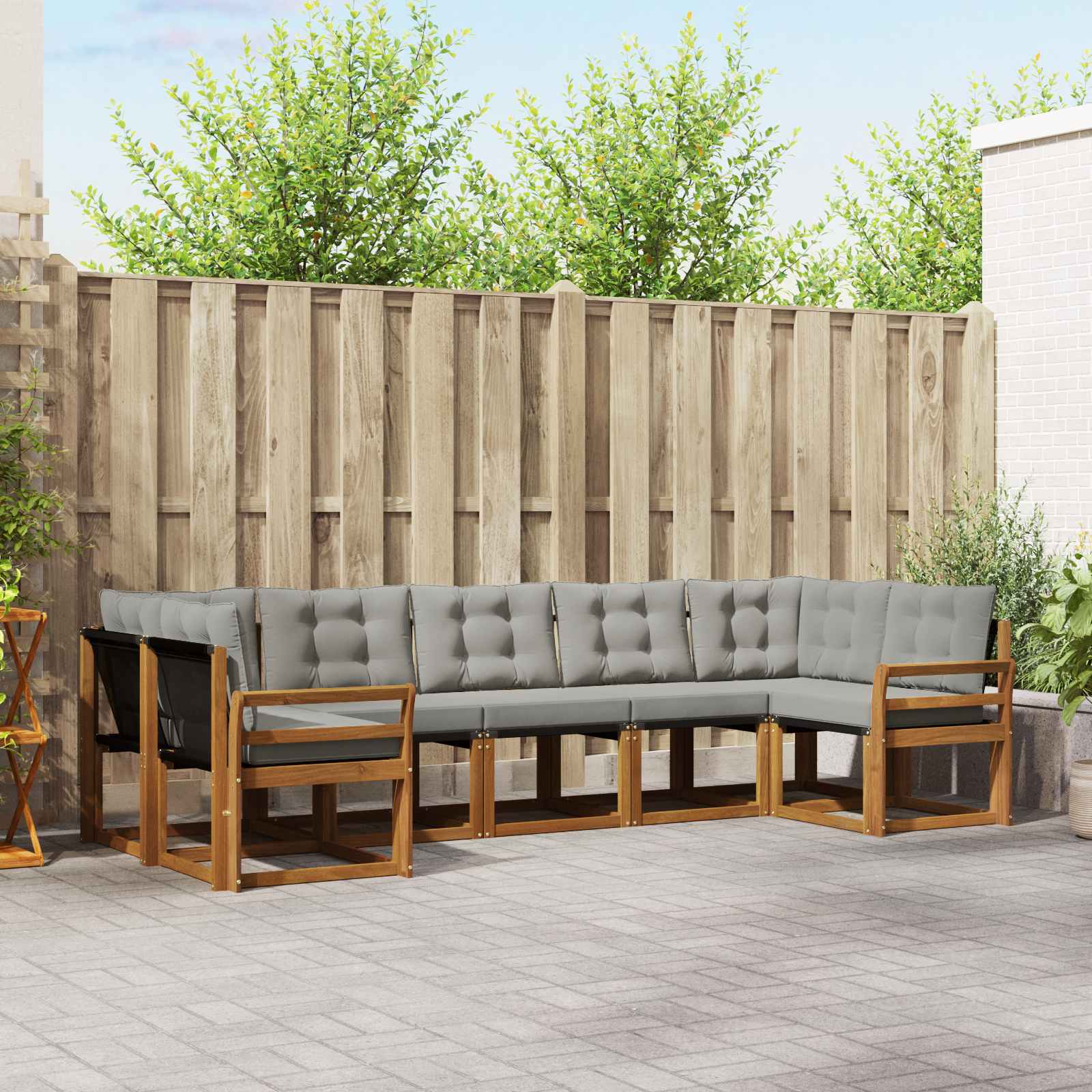 Buiten bankenset met kussen 7 pcs Natuurlijk en Lichtgrijs – afbeelding 1
