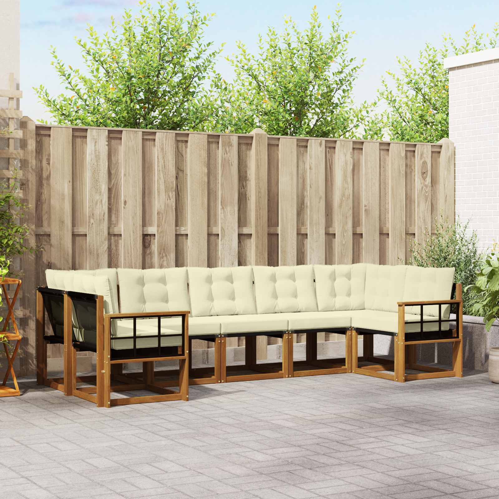 Buiten bankenset met kussen 7 pcs Natuurlijk en Crème – afbeelding 1