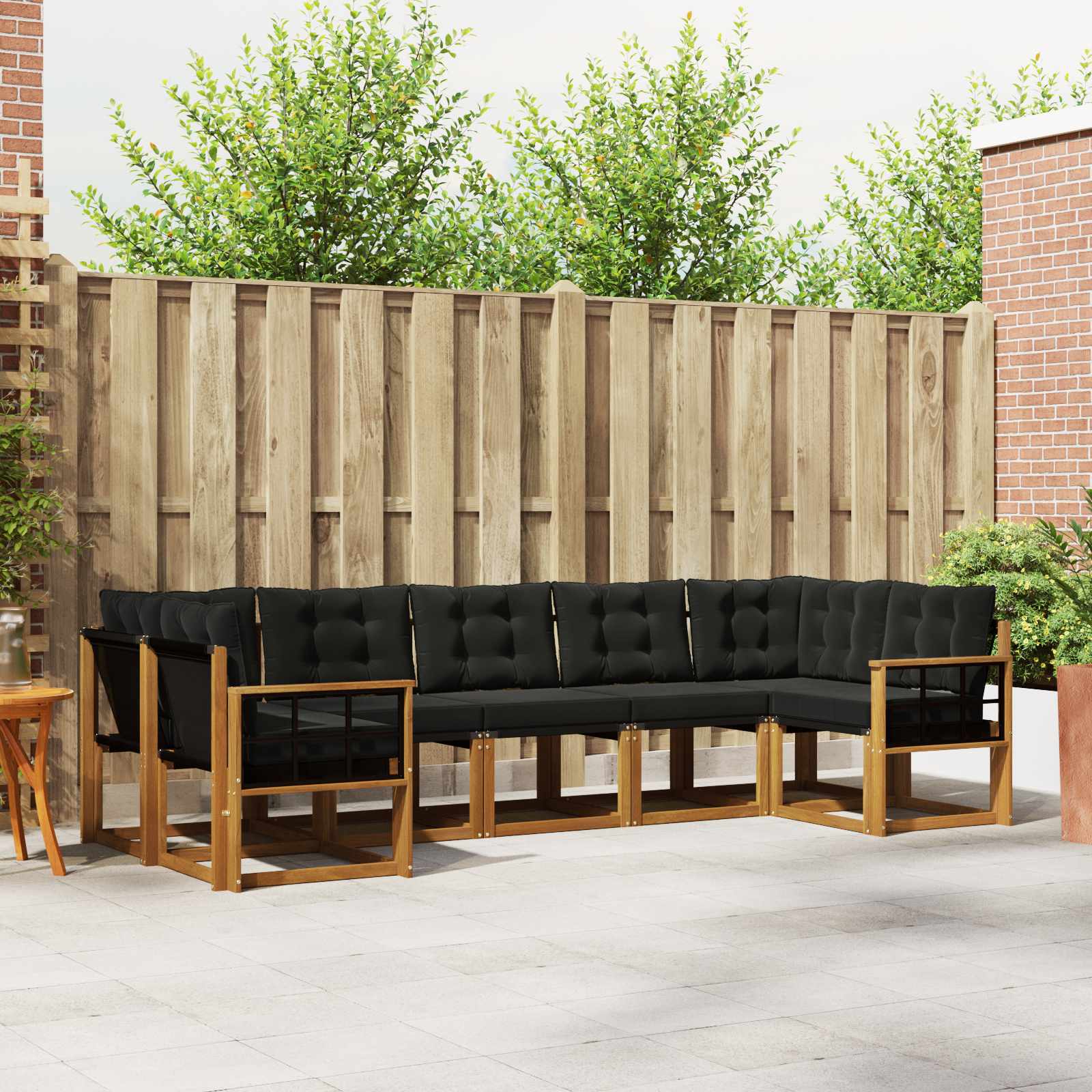 Buiten bankenset met kussen 7 pcs Natuurlijk en Zwart