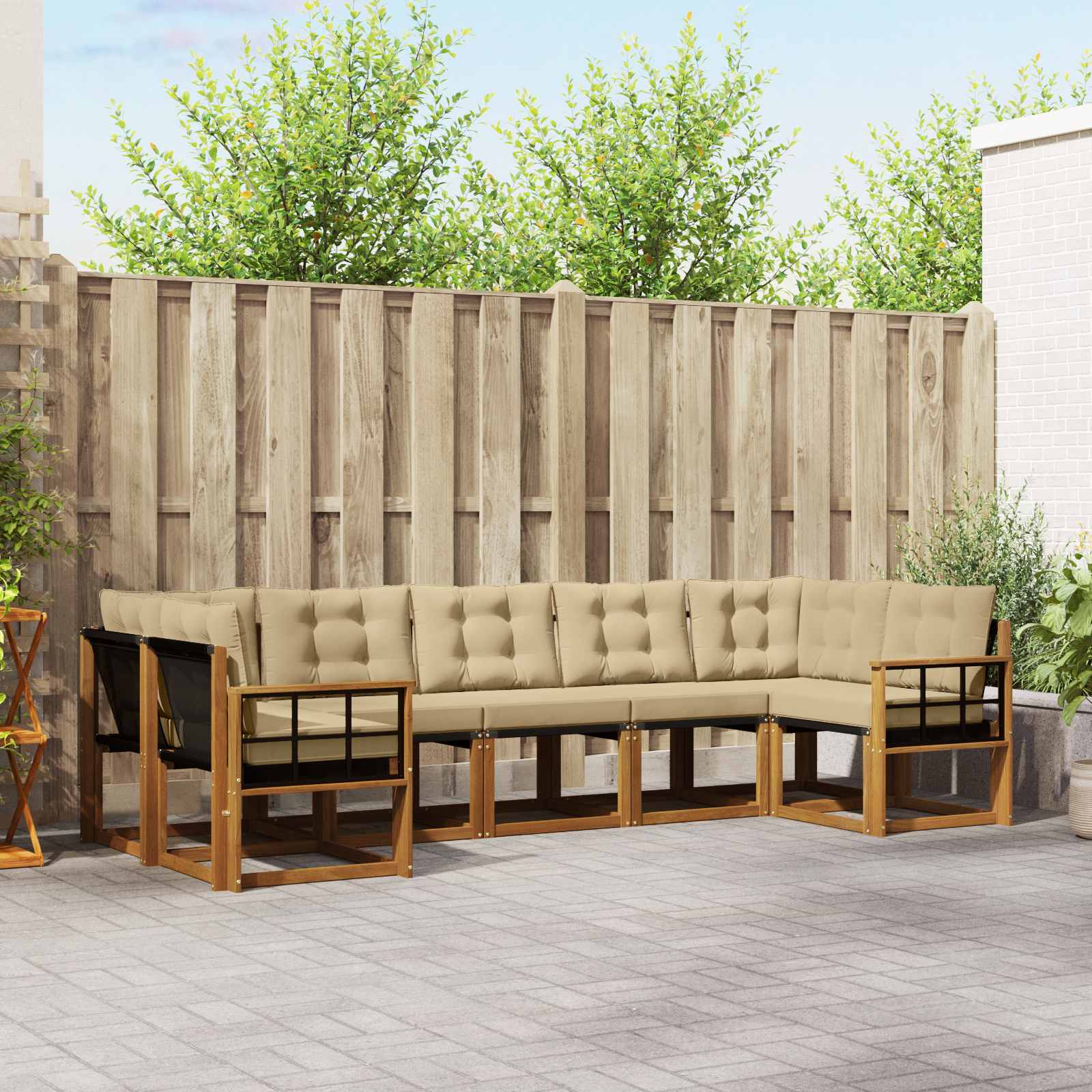 Buiten bankenset met kussen 7 pcs Natuurlijk en Beige