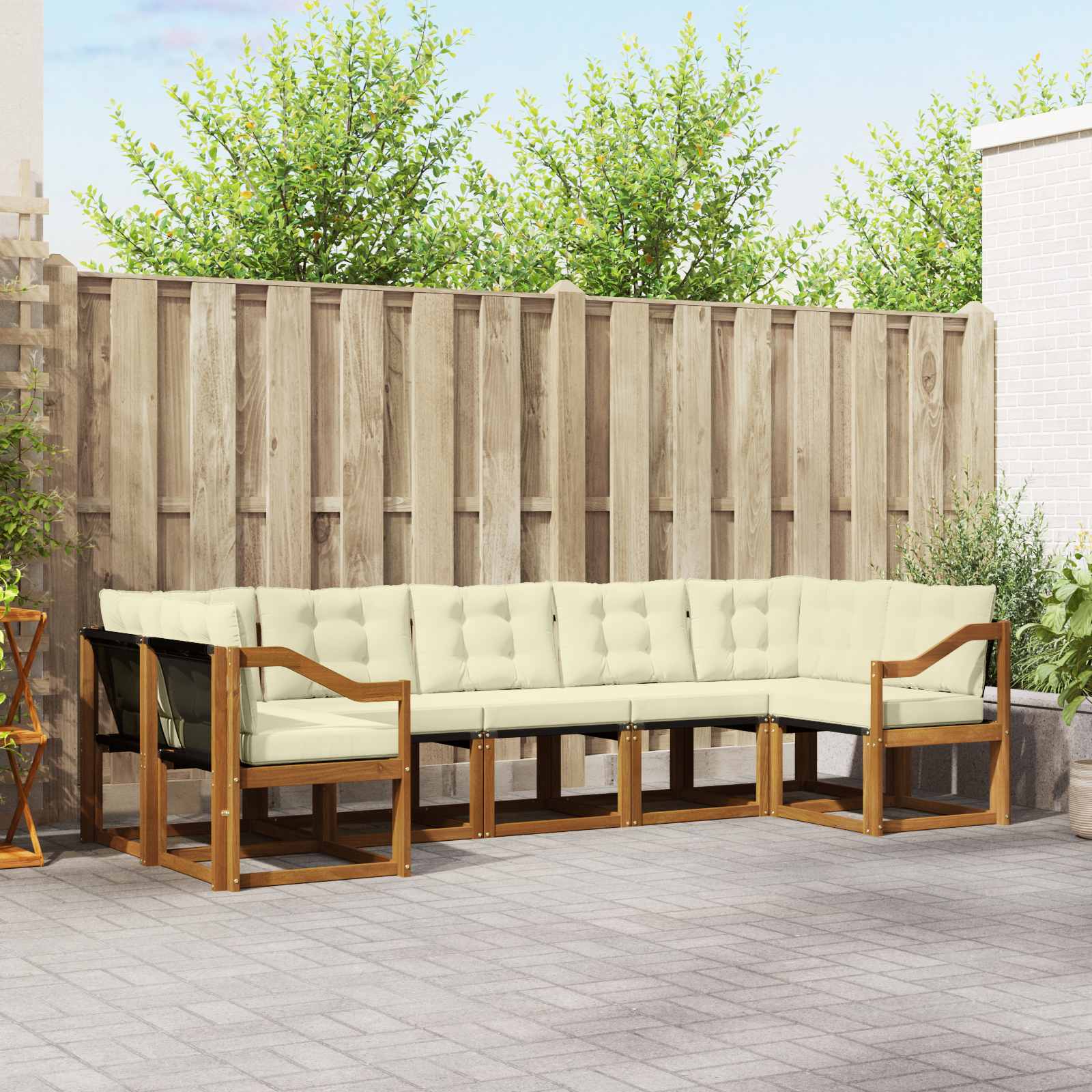 Buiten bankenset met kussen 7 pcs Natuurlijk en Crème – afbeelding 1