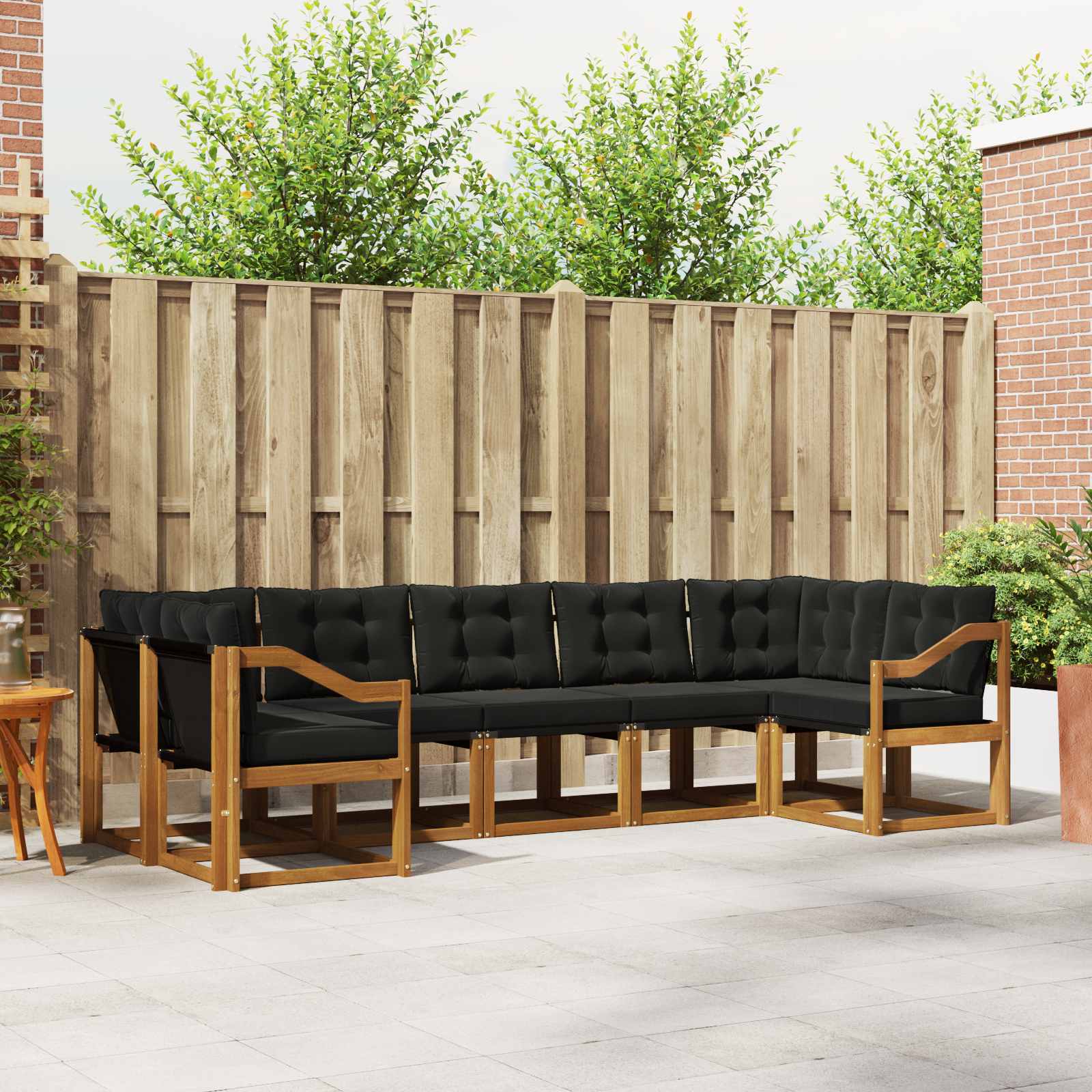 Buiten bankenset met kussen 7 pcs Natuurlijk en Zwart – afbeelding 1