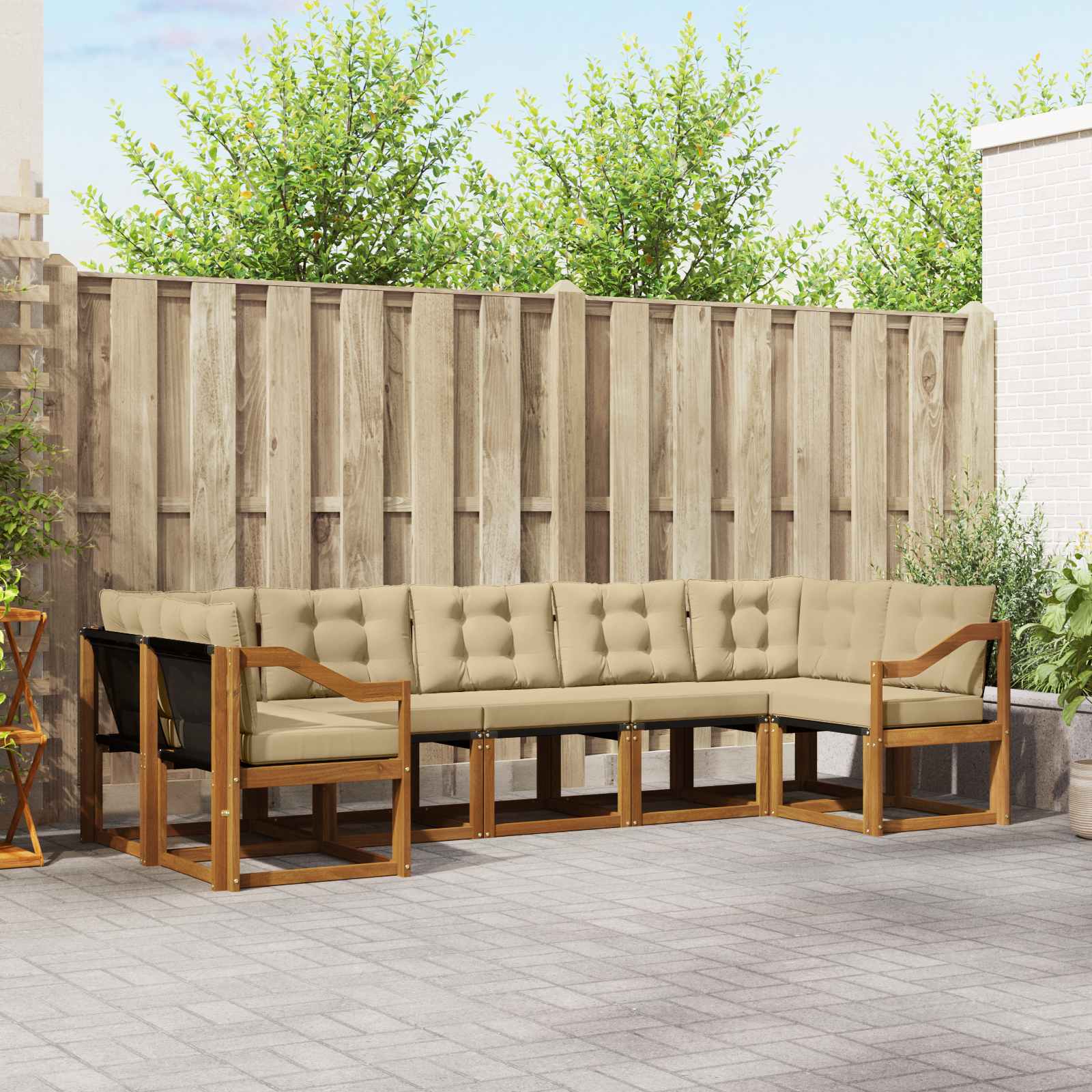 Buiten bankenset met kussen 7 pcs Natuurlijk en Beige