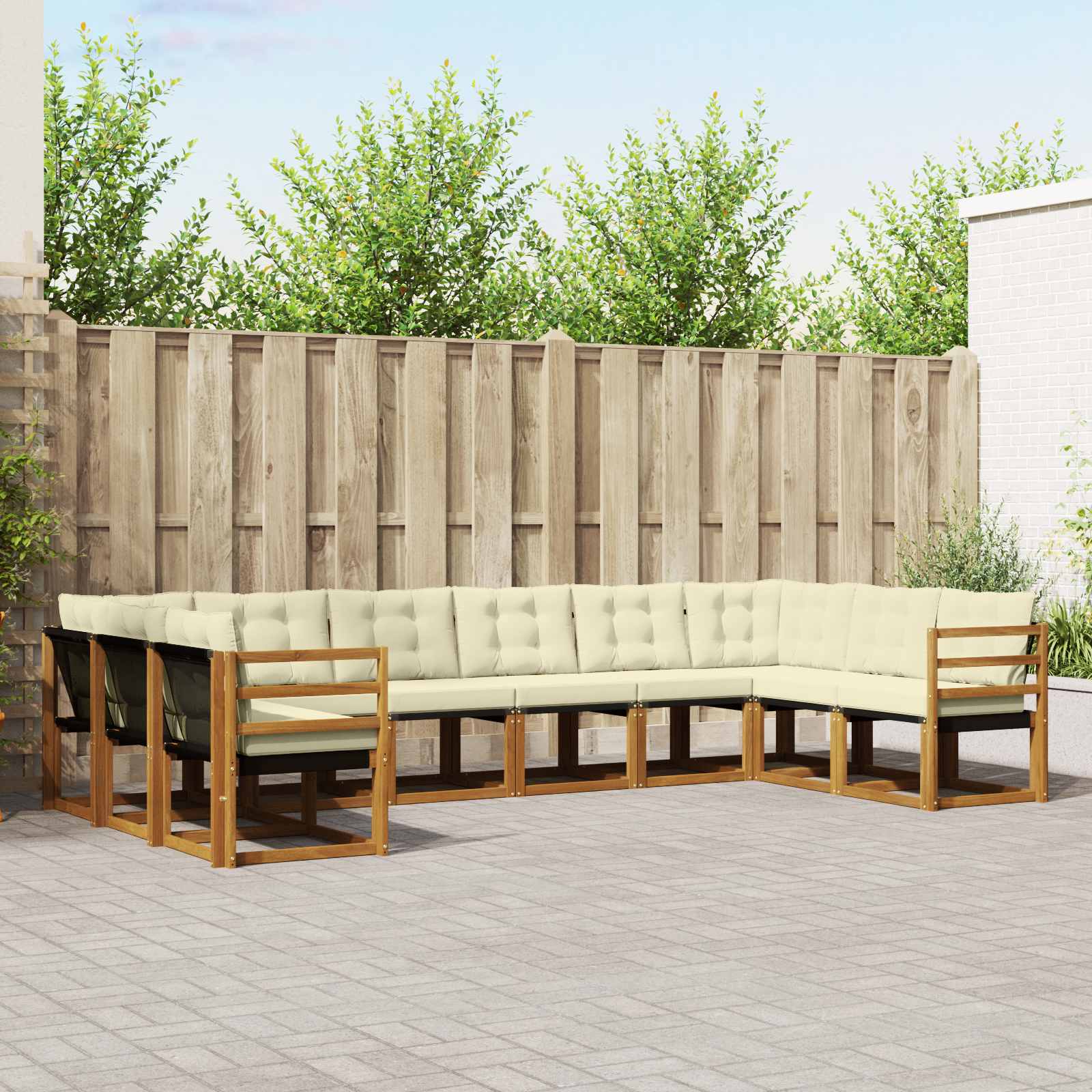 Buiten bankenset met kussen 10 pcs Natuurlijk en Crème