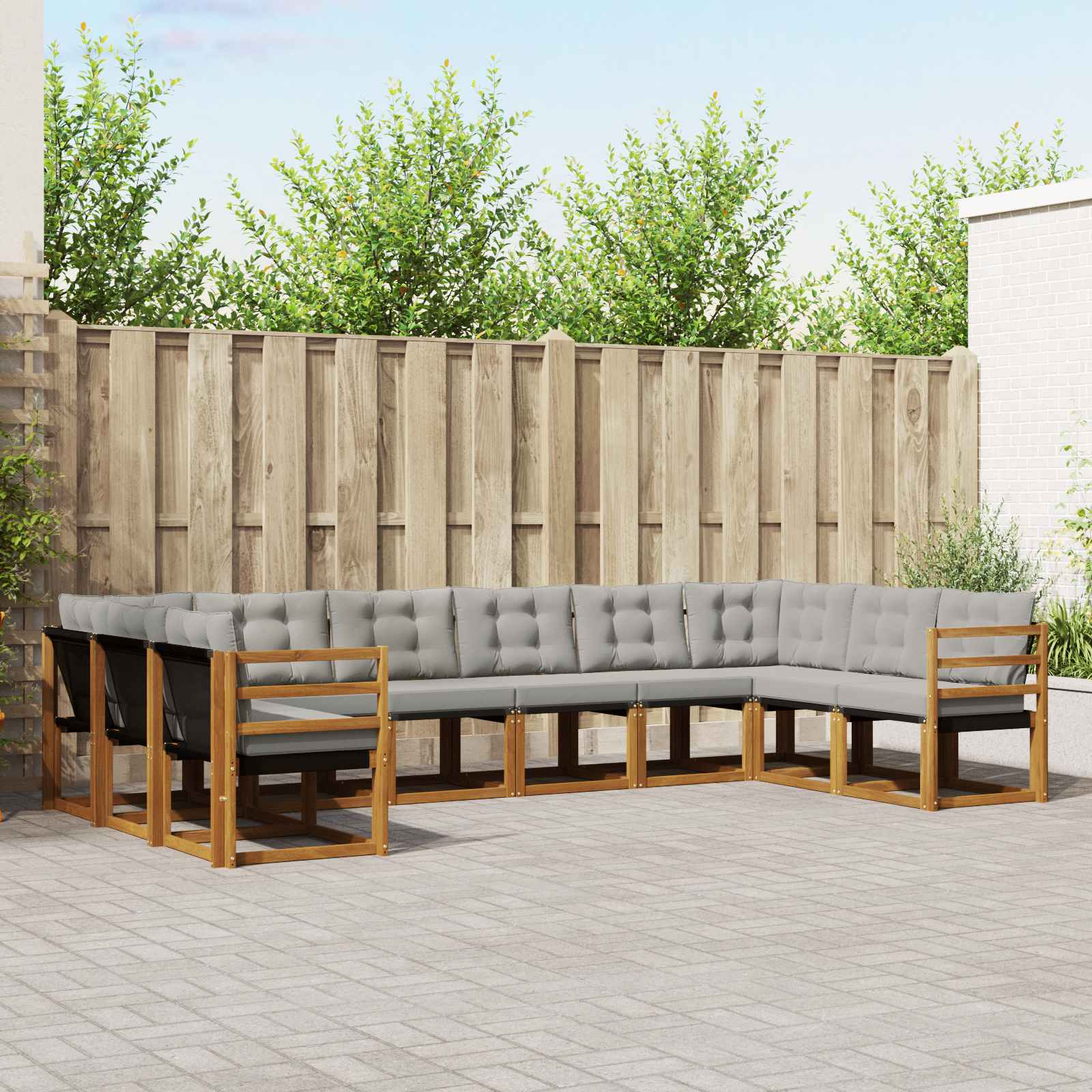 Buiten bankenset met kussen 10 pcs Natuurlijk en Lichtgrijs