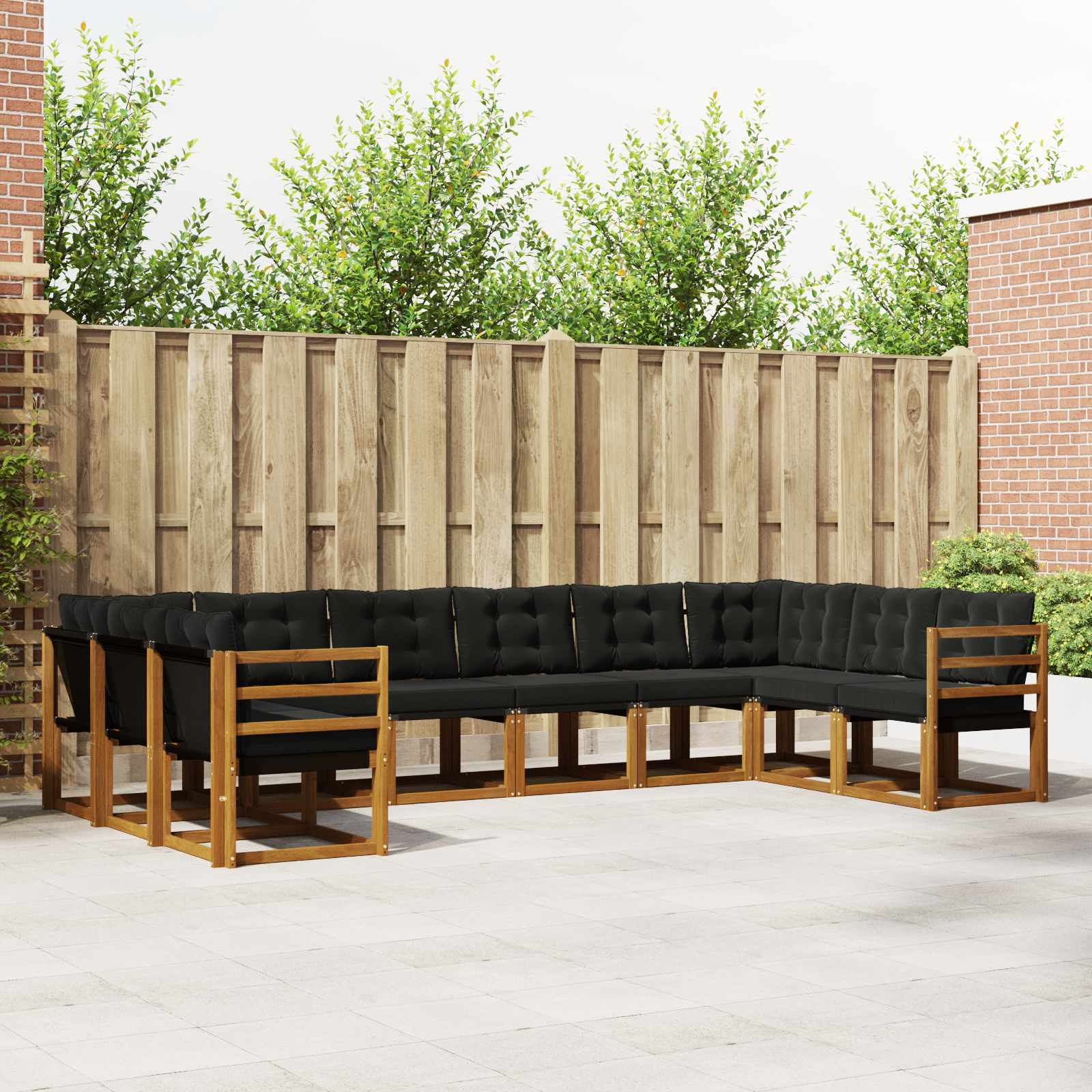 Buiten bankenset met kussen 10 pcs Natuurlijk en Zwart