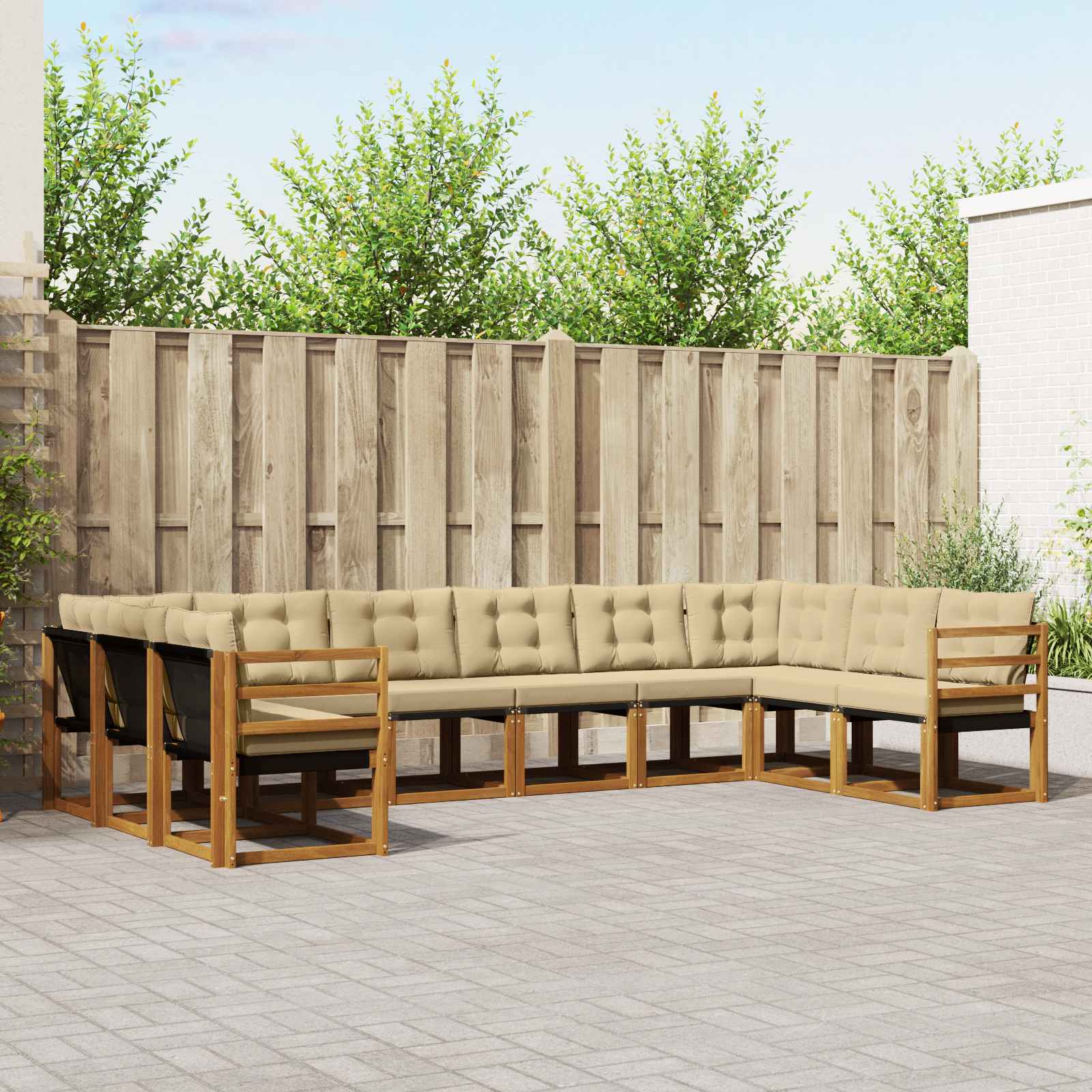 Buiten bankenset met kussen 10 pcs Natuurlijk en Beige