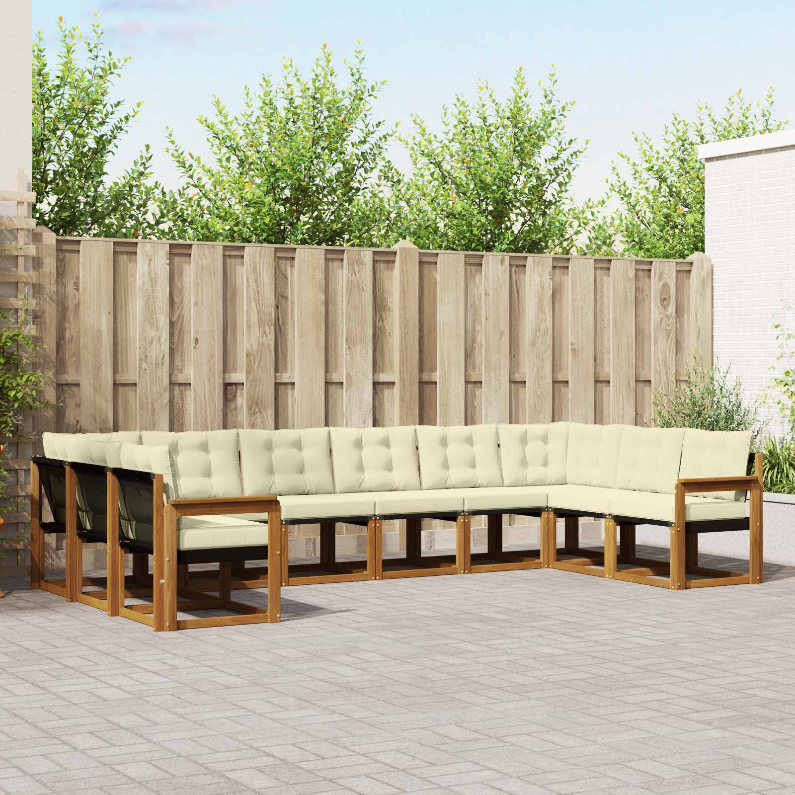 Buiten bankenset met kussen 10 pcs Natuurlijk en Crème – afbeelding 1