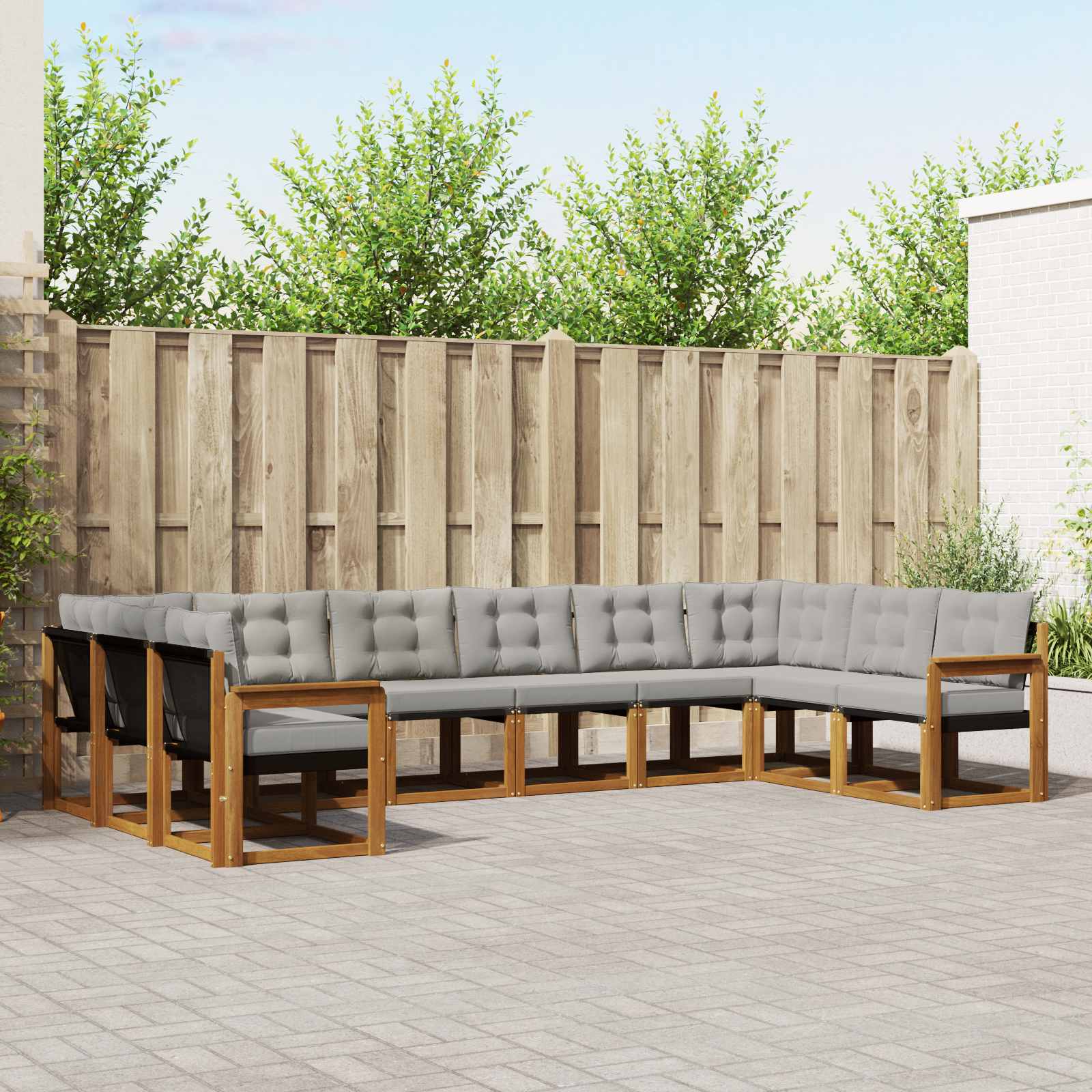 Buiten bankenset met kussen 10 pcs Natuurlijk en Lichtgrijs – afbeelding 1