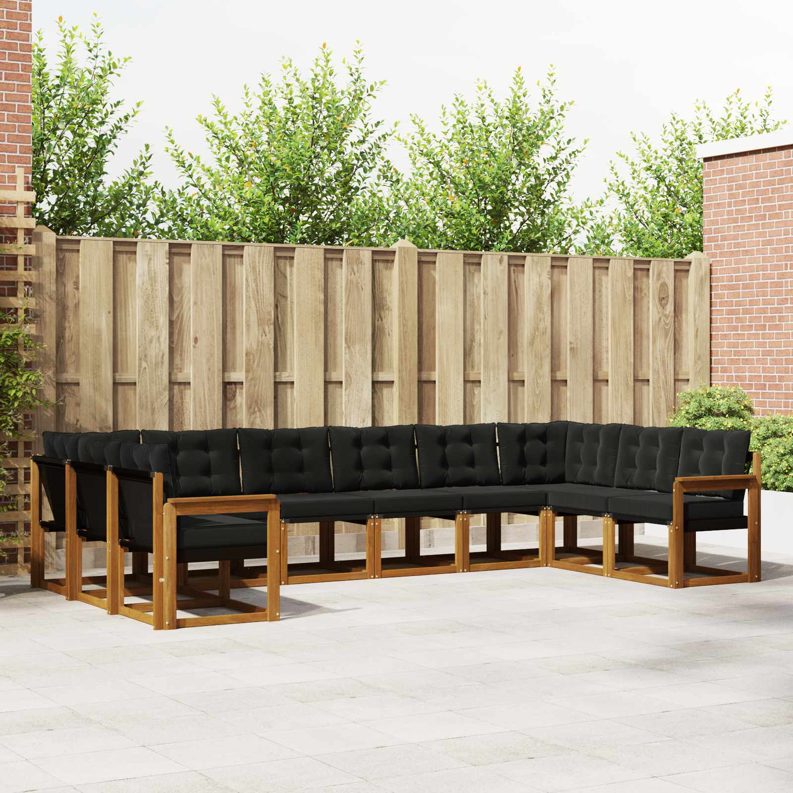Buiten bankenset met kussen 10 pcs Natuurlijk en Zwart – afbeelding 1