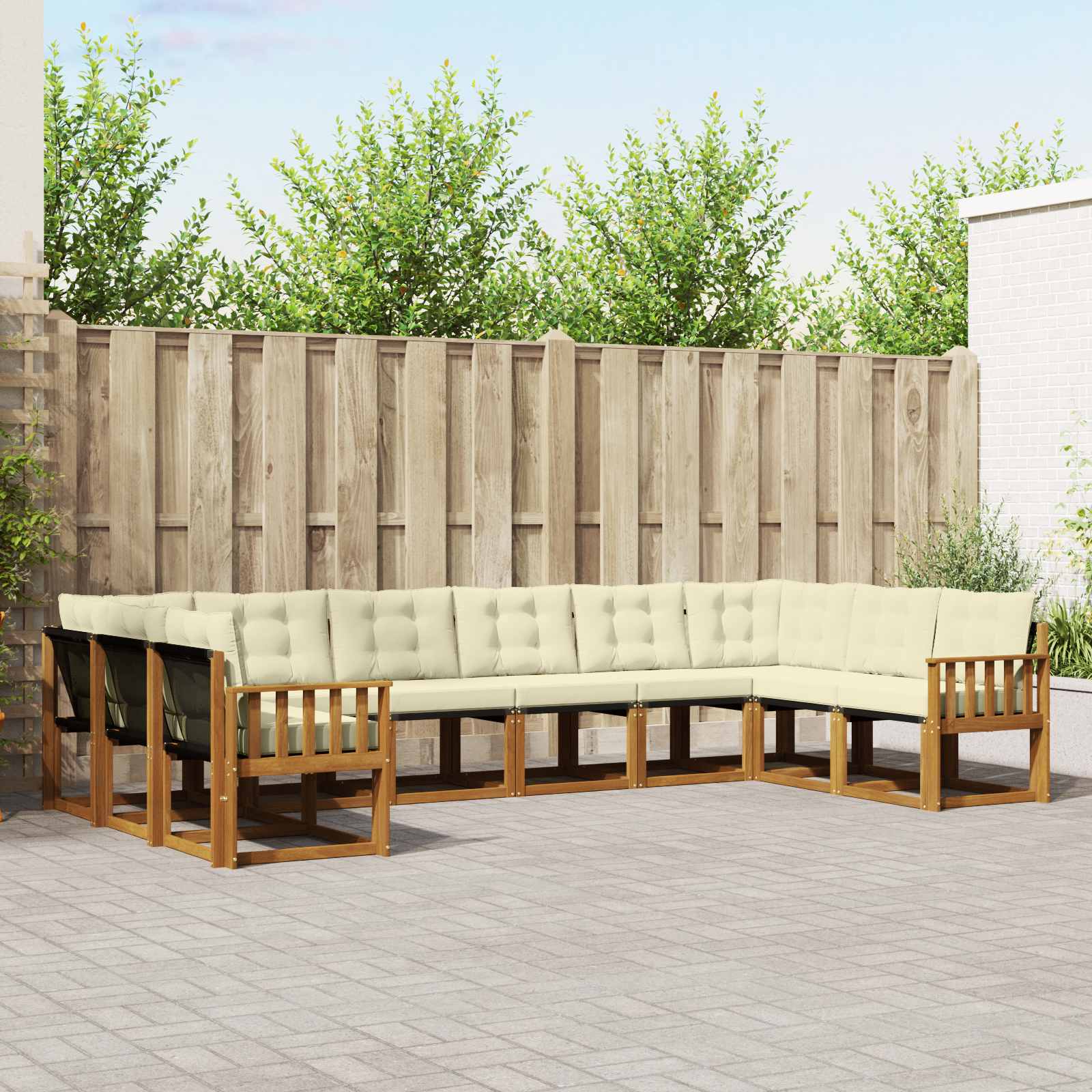 Buiten bankenset met kussen 10 pcs Natuurlijk en Crème