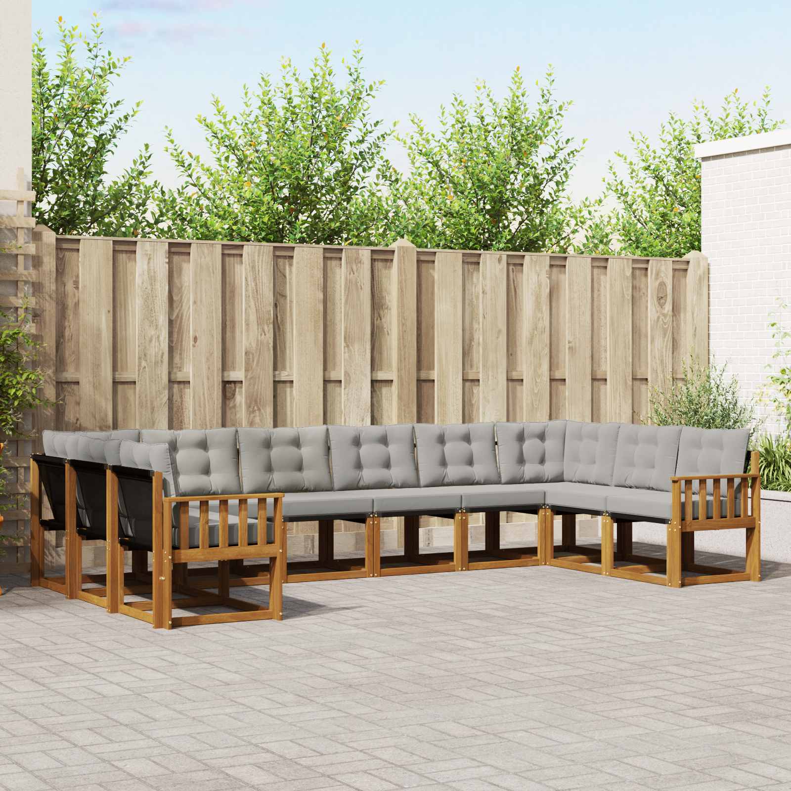 Buiten bankenset met kussen 10 pcs Natuurlijk en Lichtgrijs
