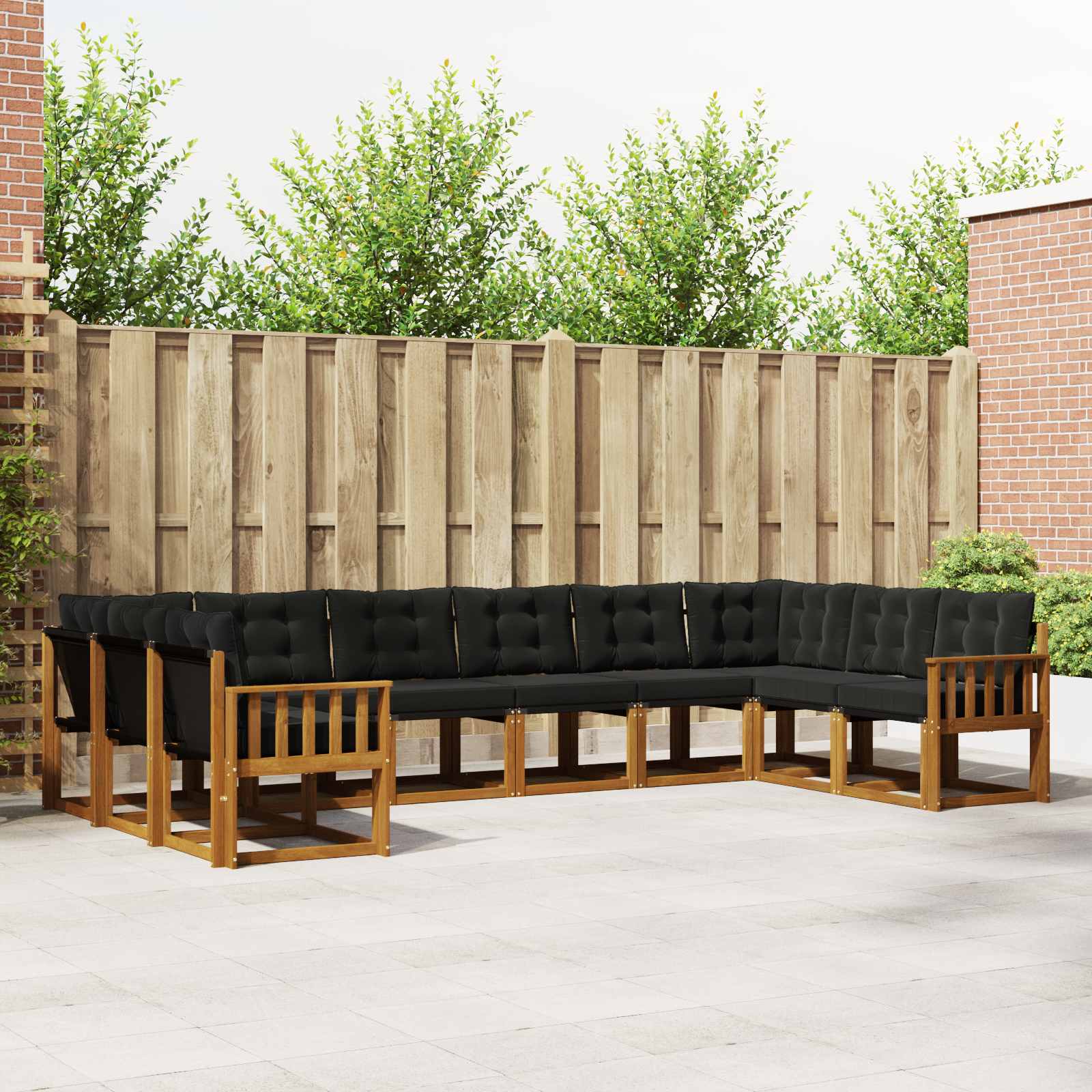 Buiten bankenset met kussen 10 pcs Natuurlijk en Zwart – afbeelding 1