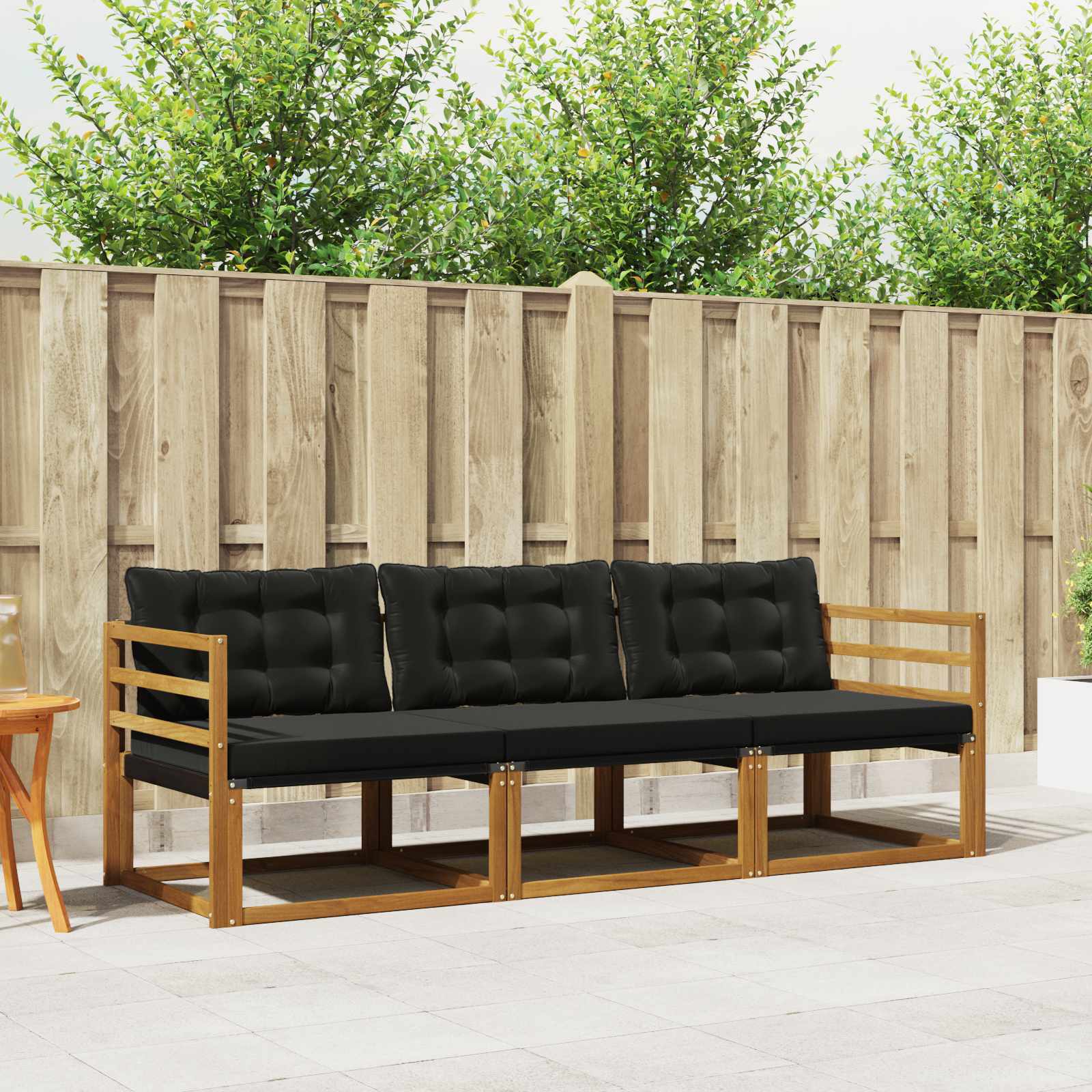 Buiten bankenset met kussen 3 pcs Natuurlijk en Zwart