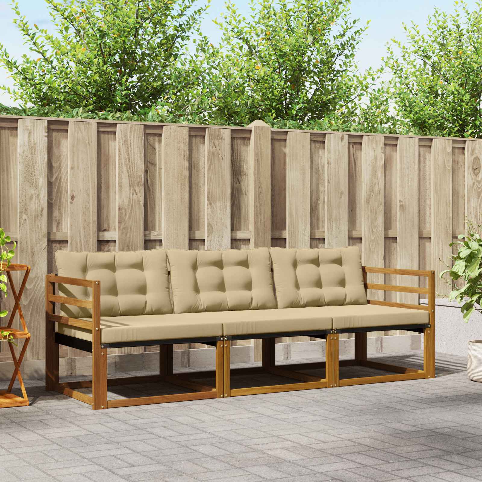 Buiten bankenset met kussen 3 pcs Natuurlijk en Beige