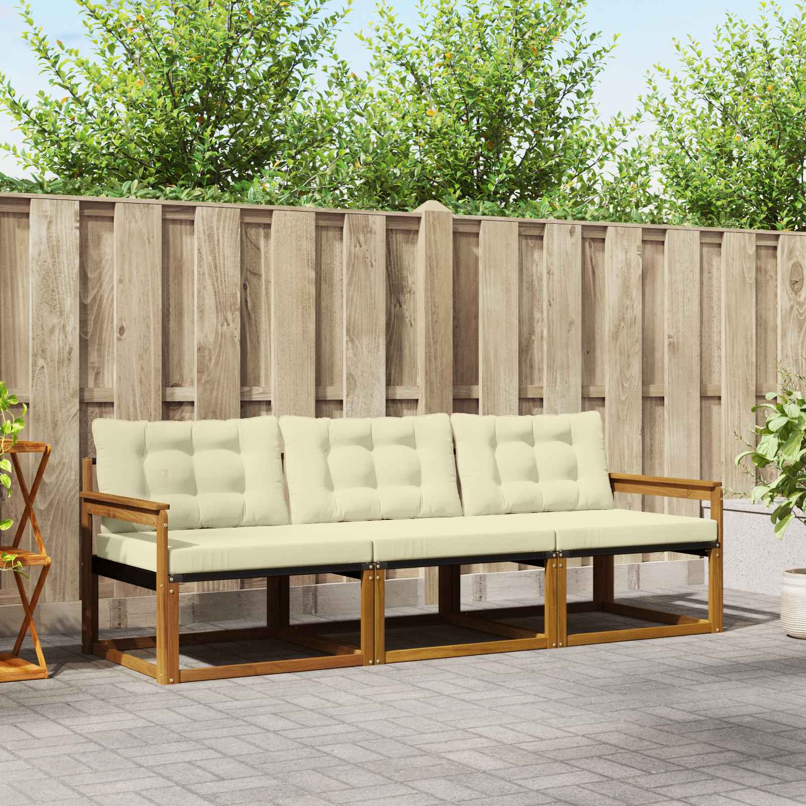 Buiten bankenset met kussen 3 pcs Natuurlijk en Crème