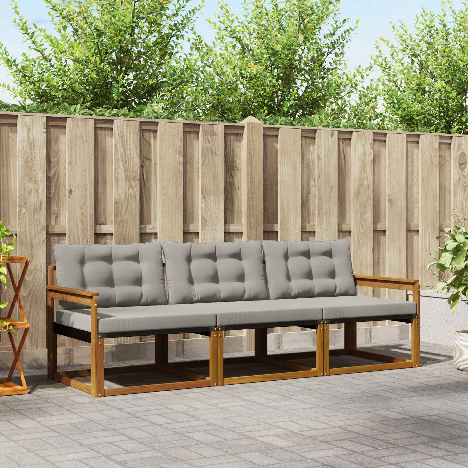 Buiten bankenset met kussen 3 pcs Natuurlijk en Lichtgrijs