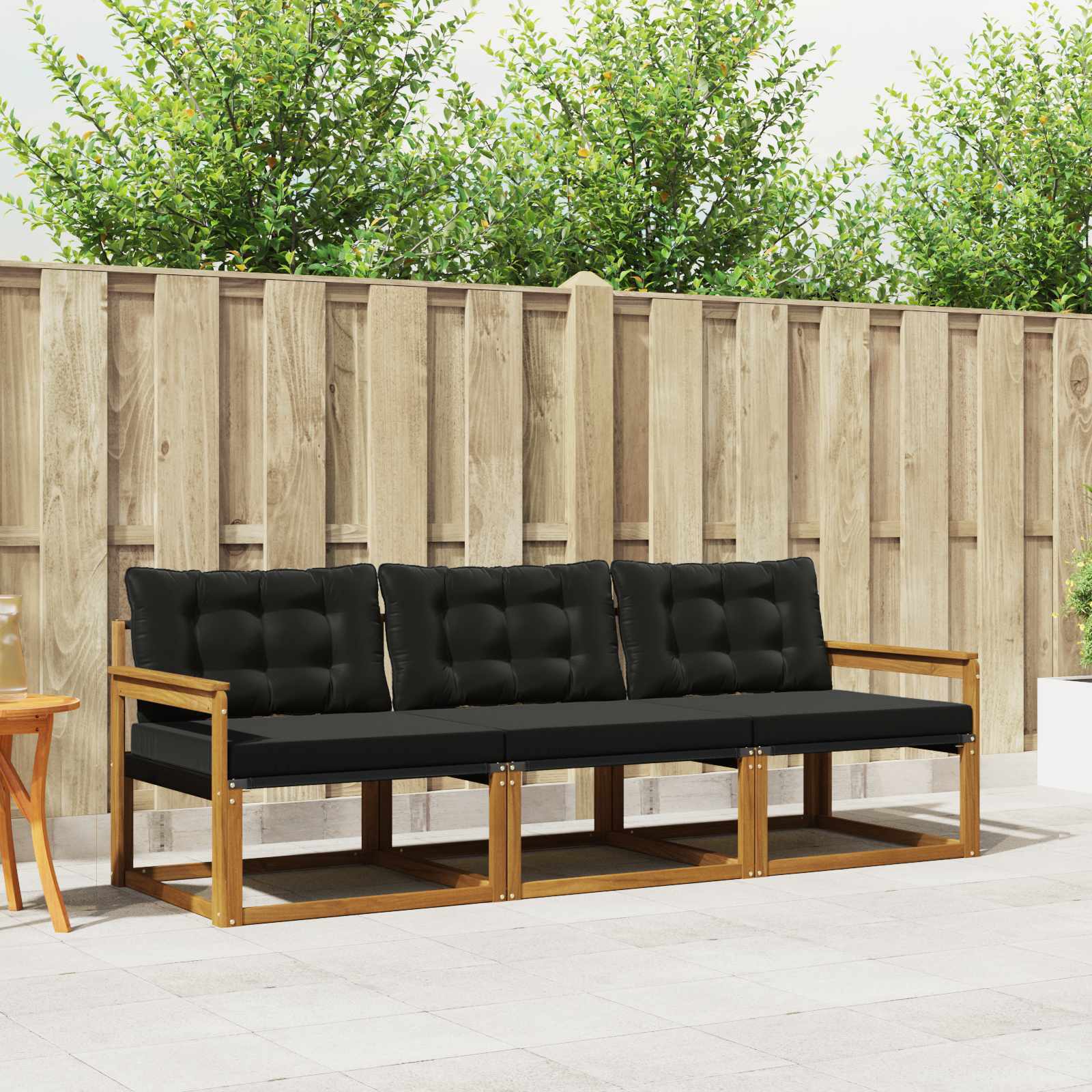 Buiten bankenset met kussen 3 pcs Natuurlijk en Zwart