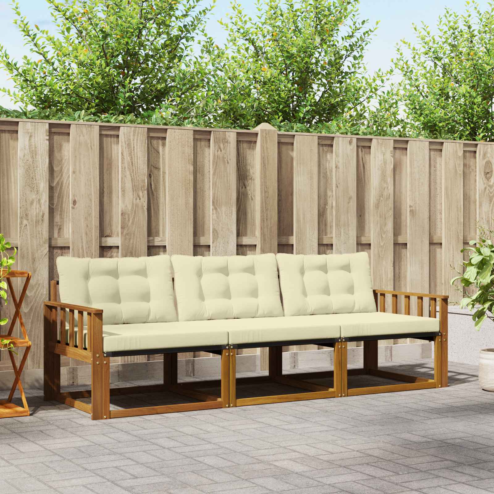 Buiten bankenset met kussen 3 pcs Natuurlijk en Crème