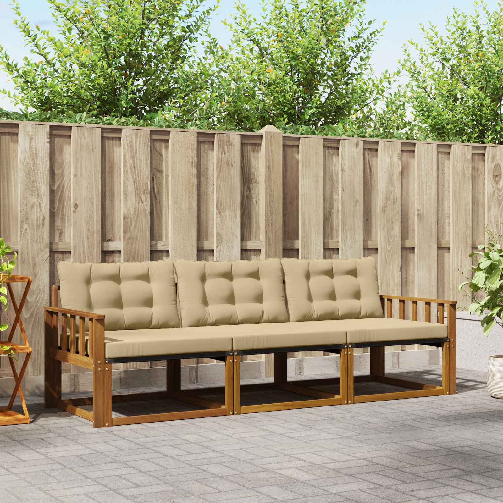 Buiten bankenset met kussen 3 pcs Natuurlijk en Beige – afbeelding 1